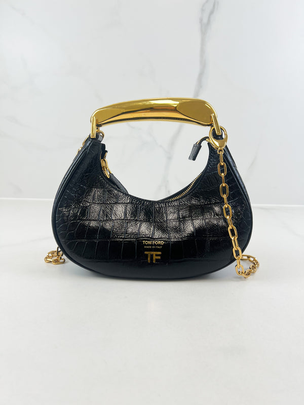 Tom Ford Shiny Stamped Crocodile Leather Mini Handle Bag