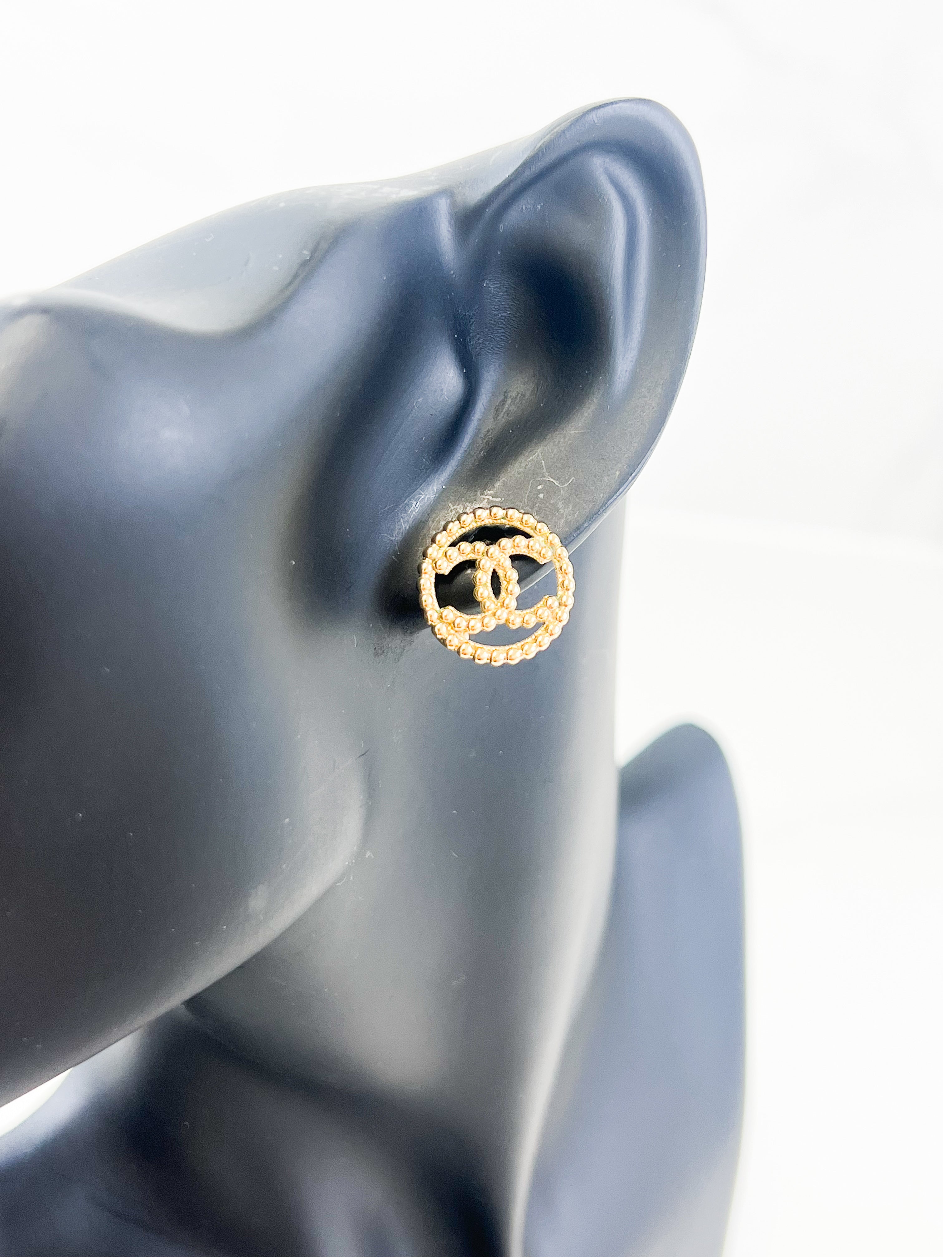 Chanel CC Gold Stud Earrings