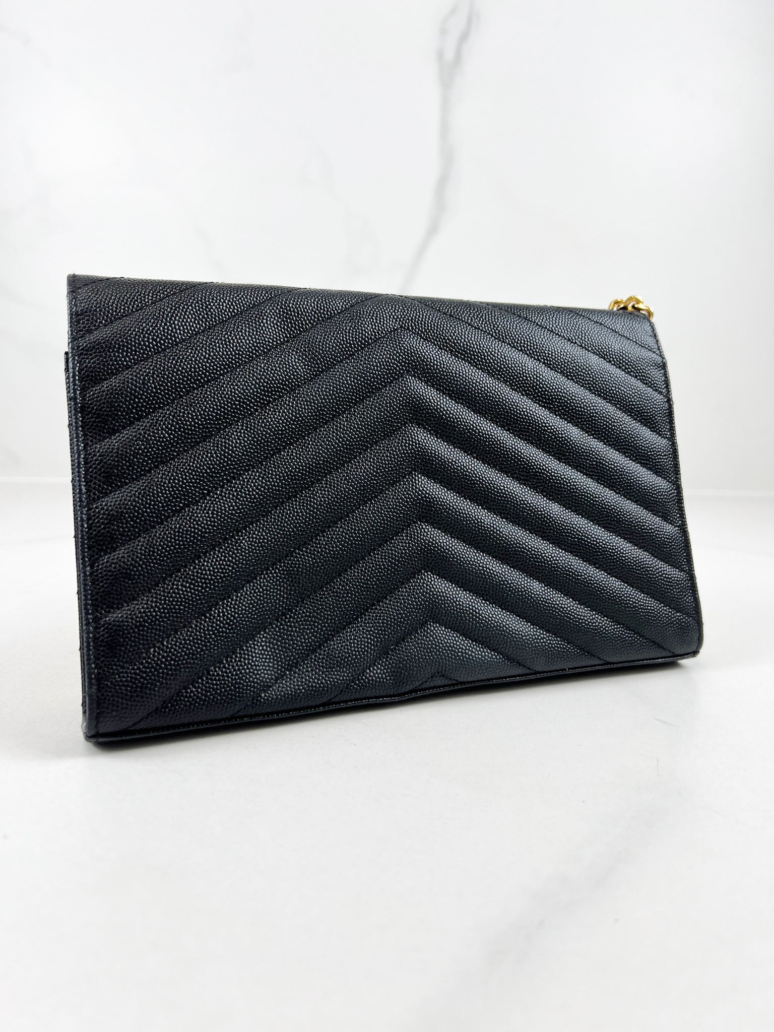 Saint Laurent Cassandre Envelope WOC in Black Grained Leather