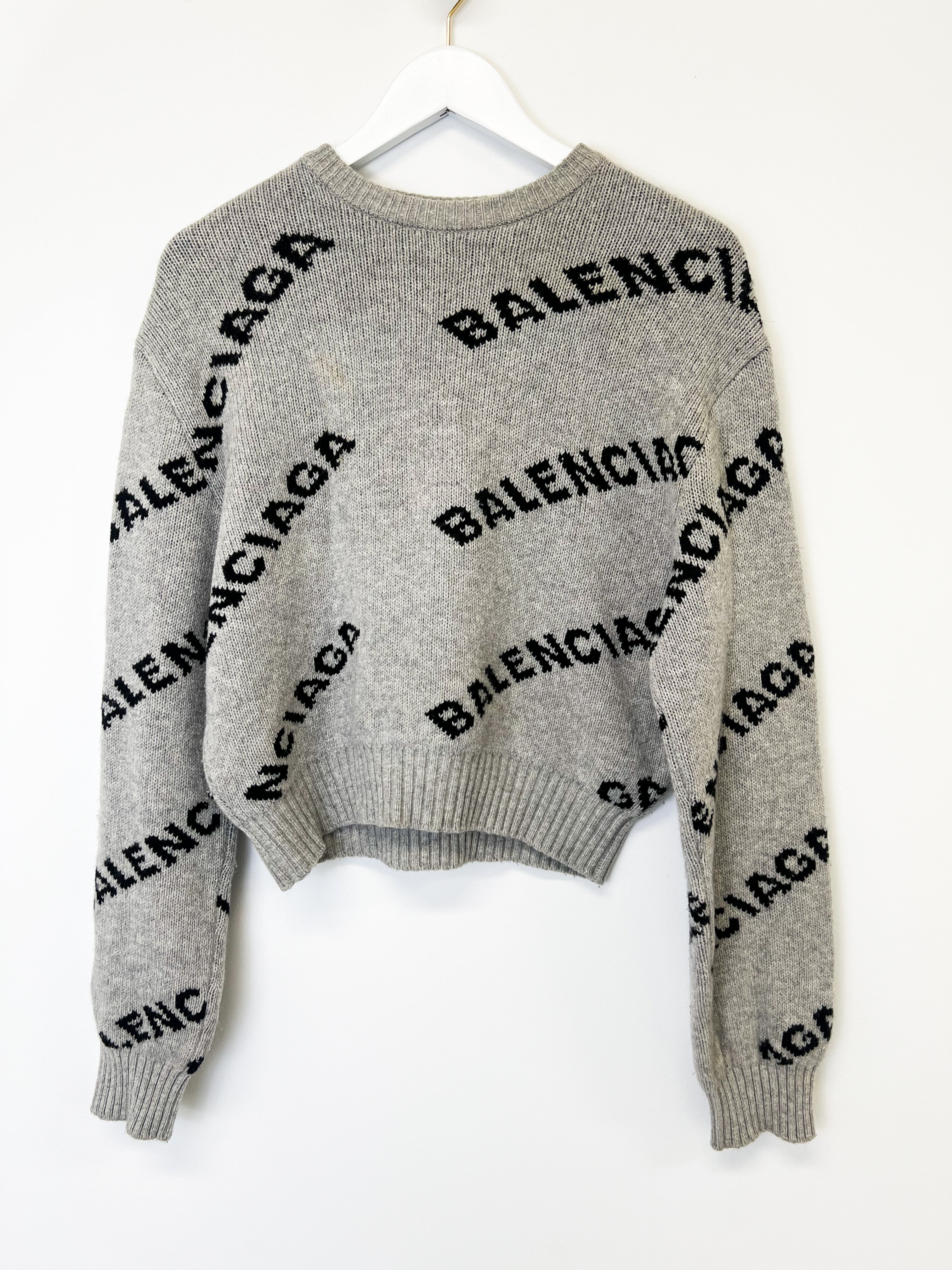 Balenciaga Grey All Over Long Sleeve Jumper Size S