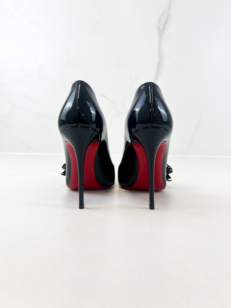 Christian Louboutin Black Patent Madame Menule 100 Pump Size 35.5
