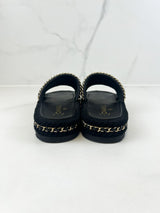 Chanel Black/Gold Woven Slides Size 38