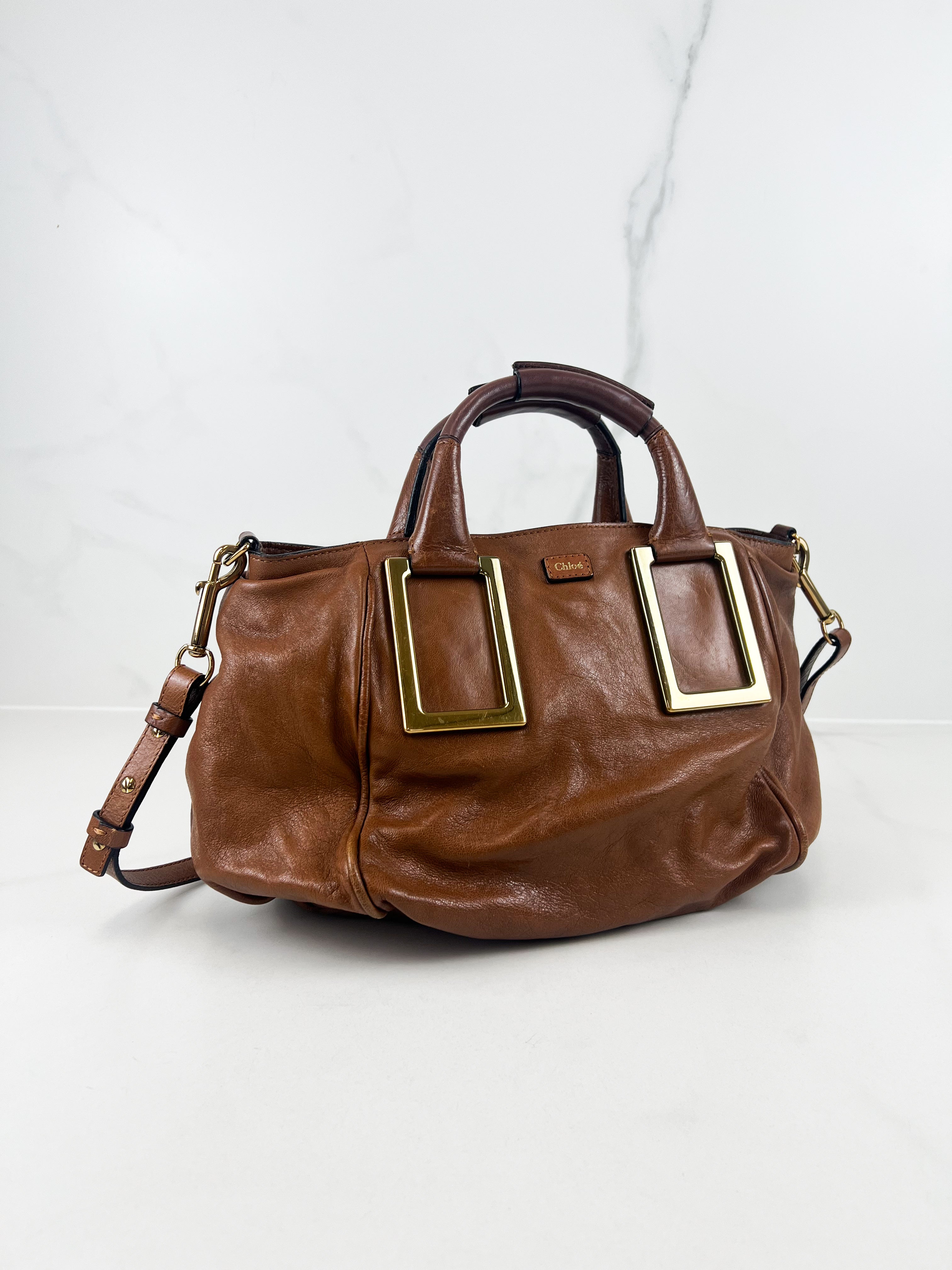 Chloe Vintage Brown Leather Ethel Satchel Bag