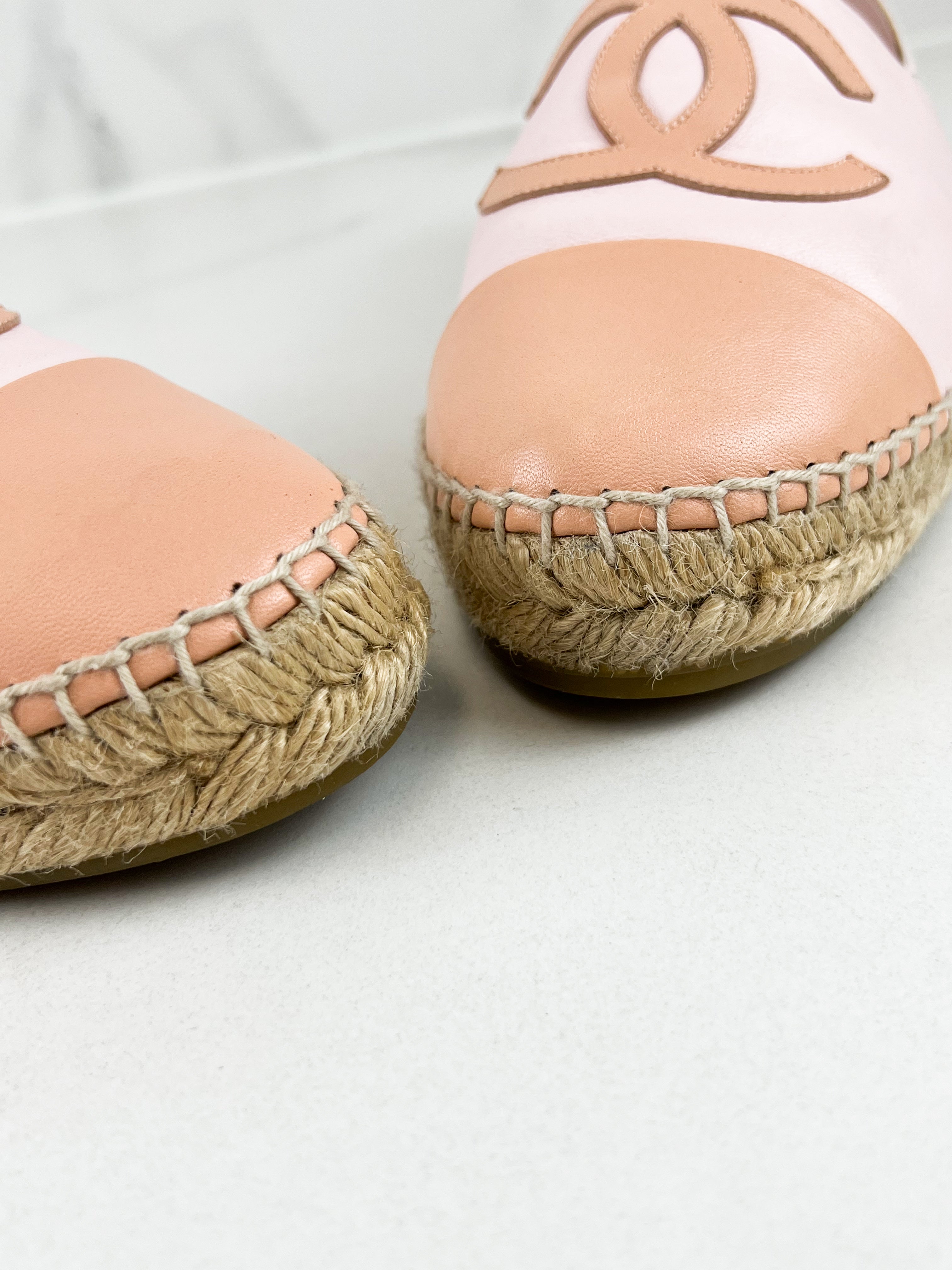 Chanel CC Logo Pink Leather Espadrilles Size 41