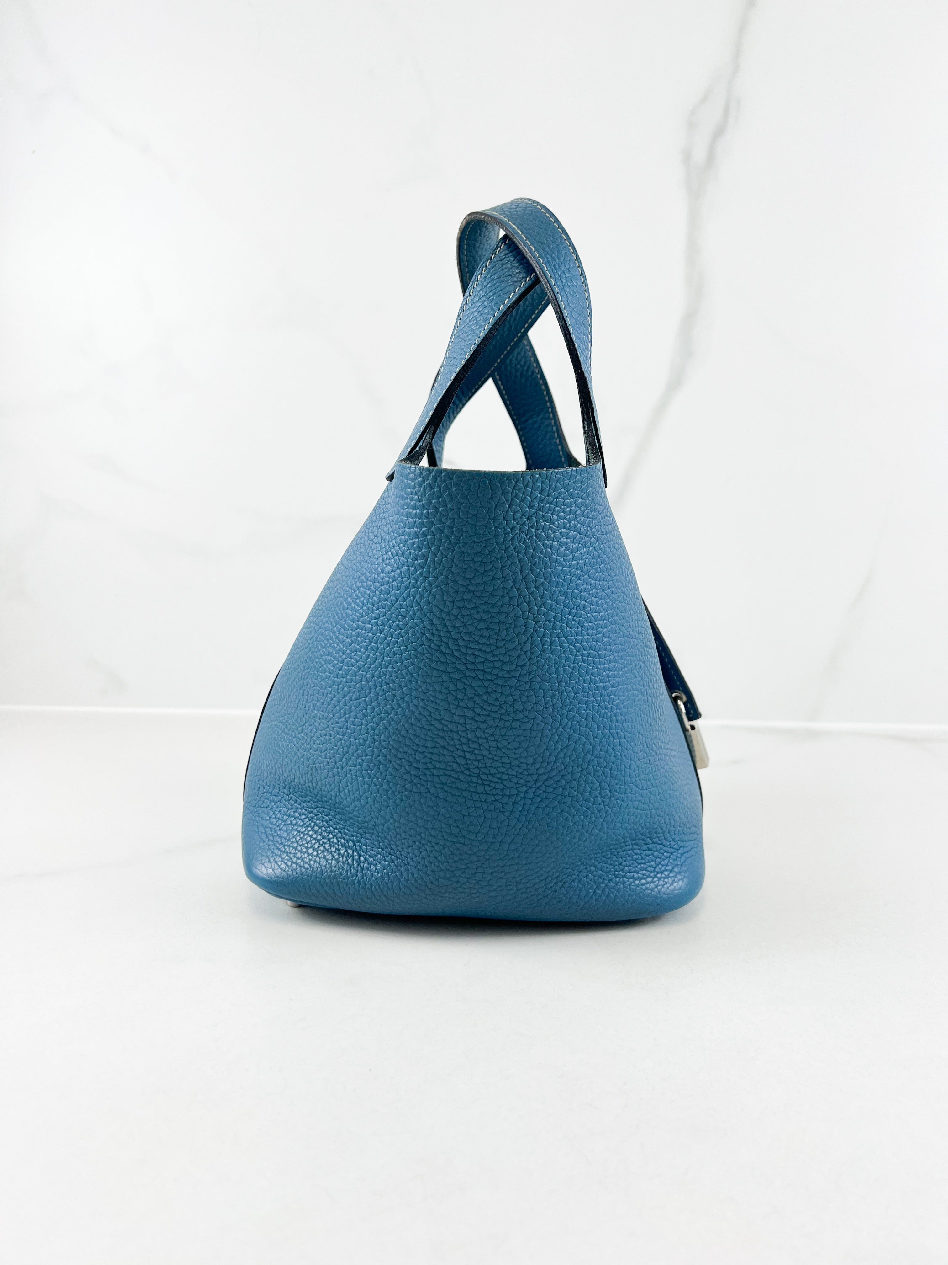 Hermes Picotin 18 in Bleu Jean Clemence Leather