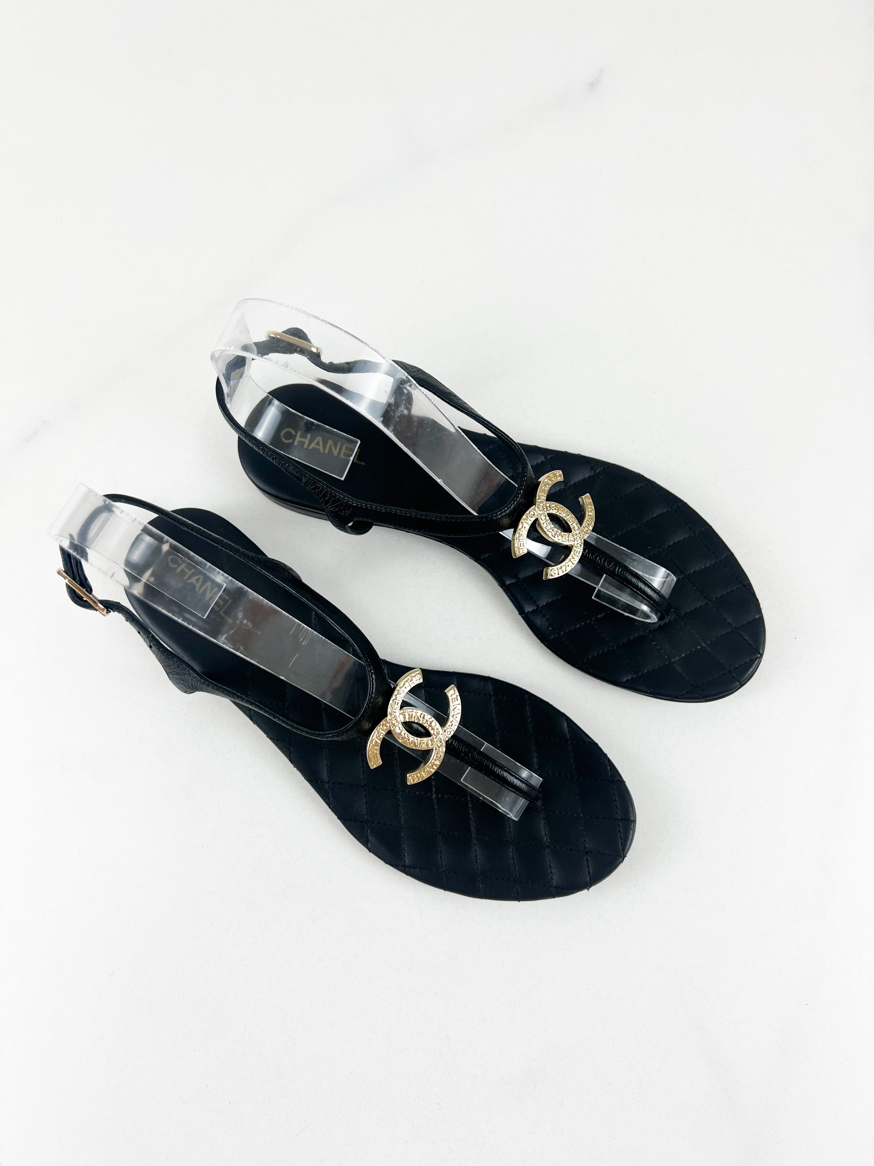 Chanel CC Logo Flat Thong Sandal Size 37.5C