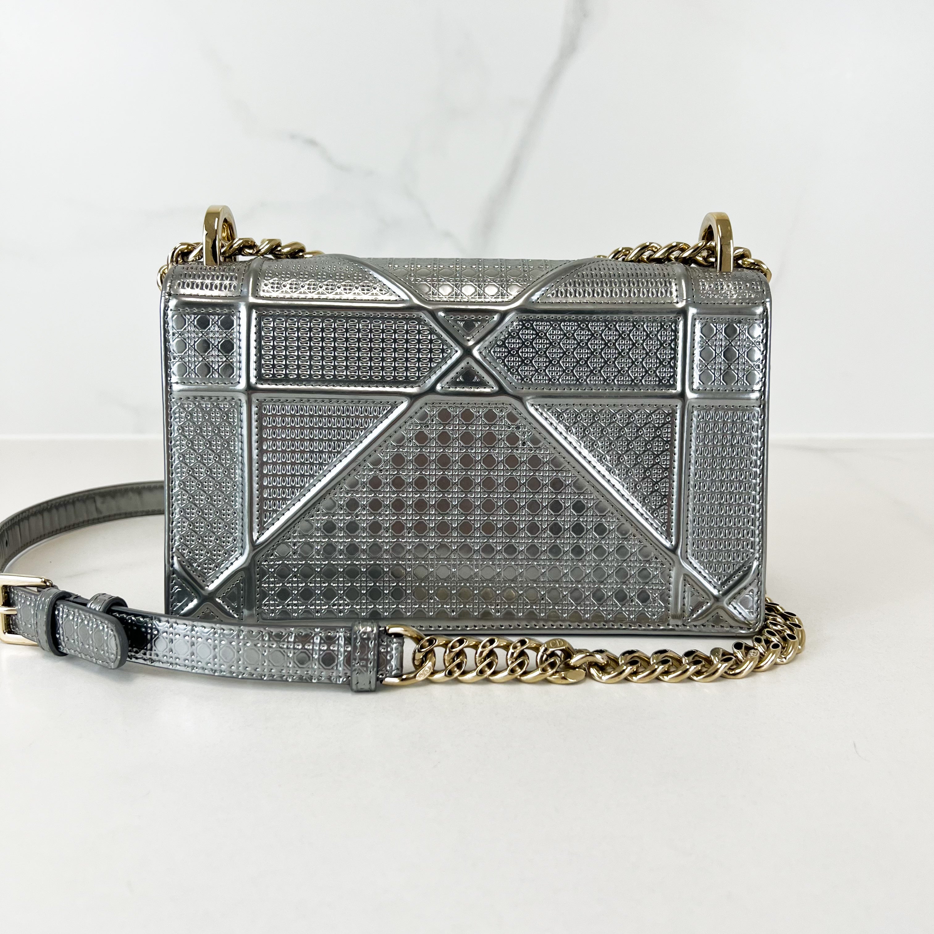 Christian Dior Metallic Silver Small Diorama Shoulder Bag
