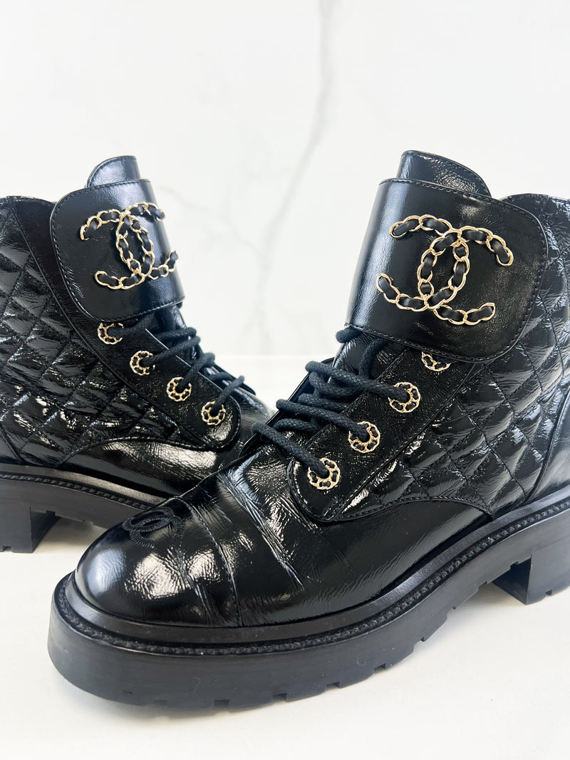 Chanel Quilted Combat Boot Size 39