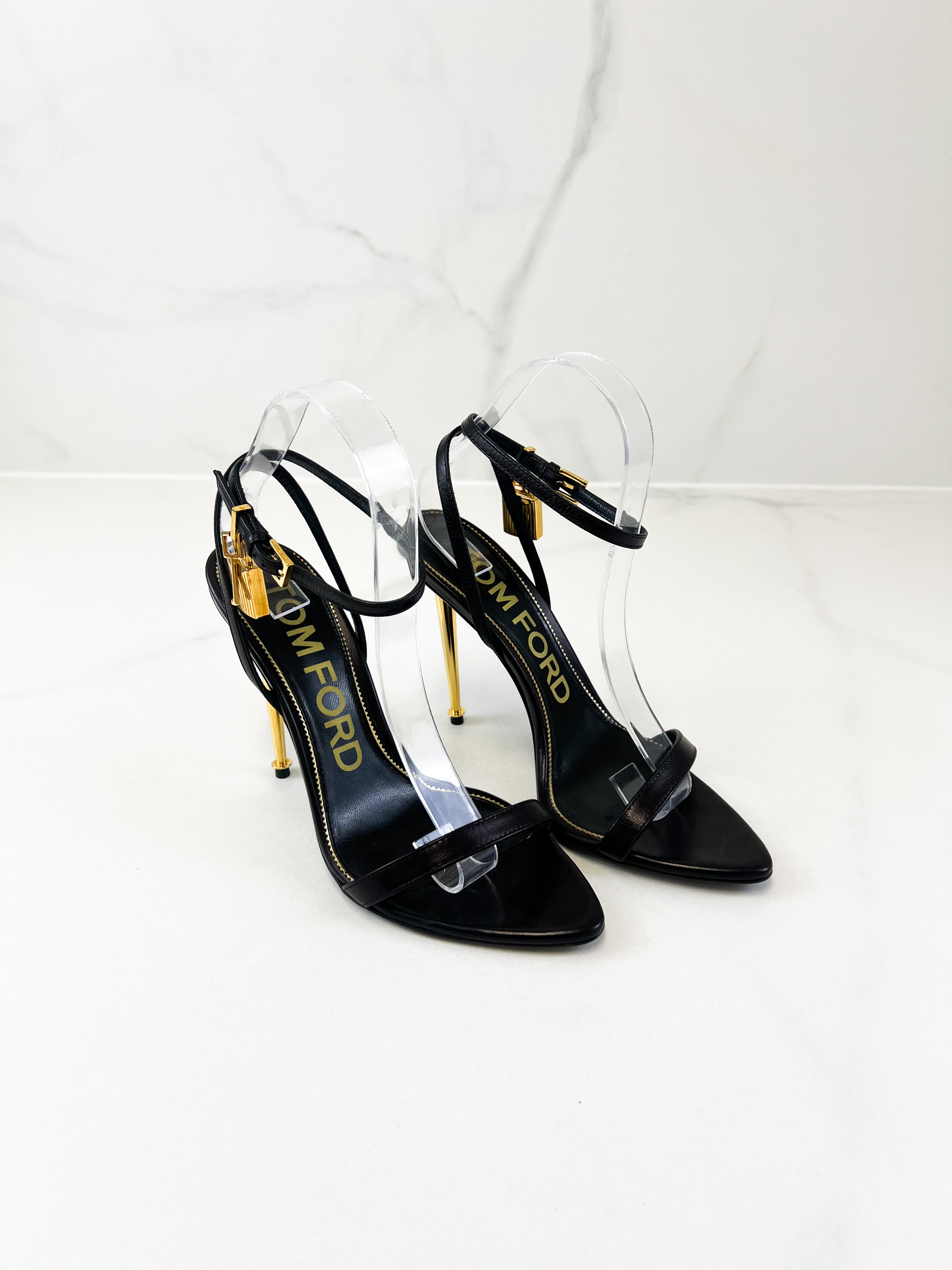 Tom Ford Leather Black Padlock Sandal Size 38