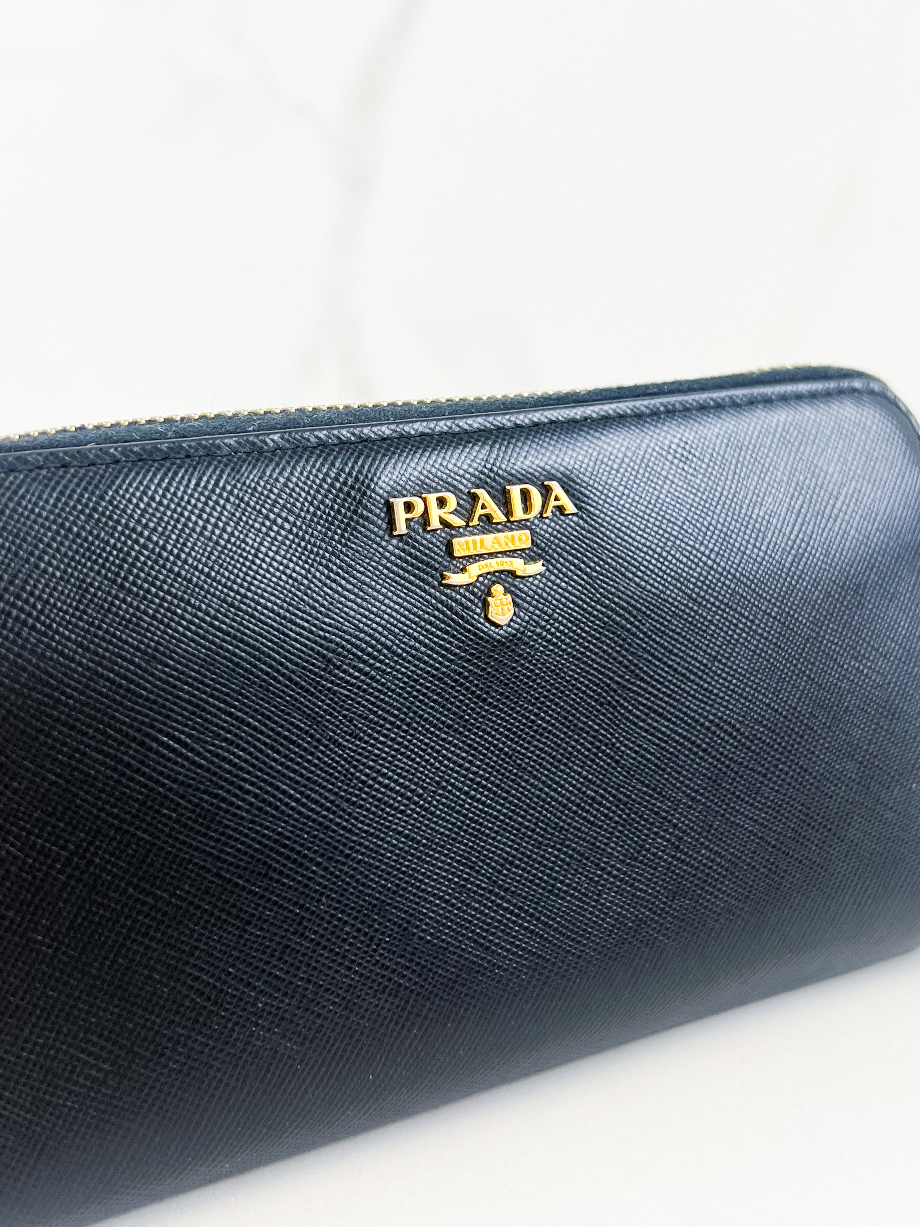 Prada Large Grained Leather Zip Around Wallet