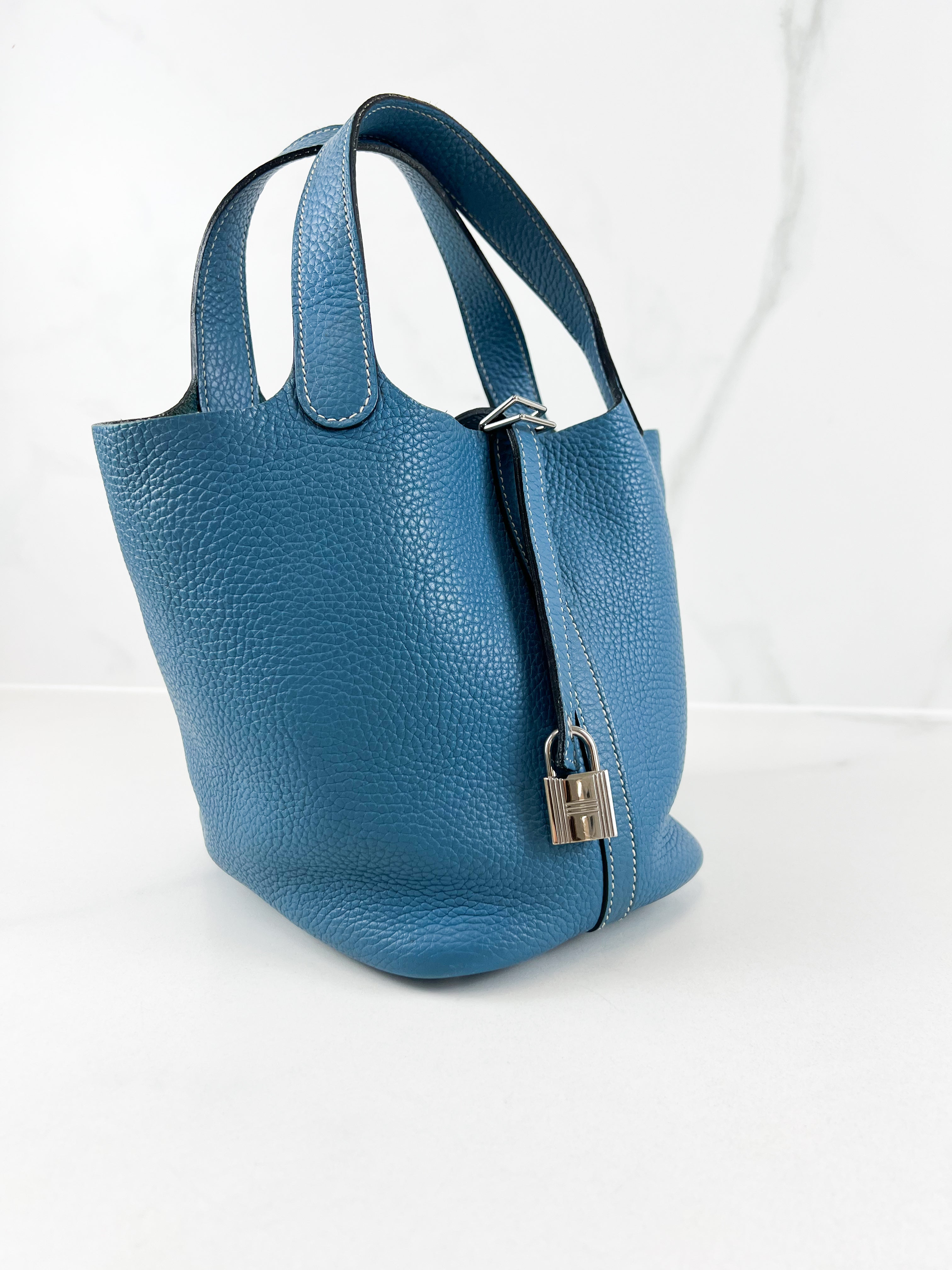 Hermes Picotin 18 in Bleu Jean Clemence Leather
