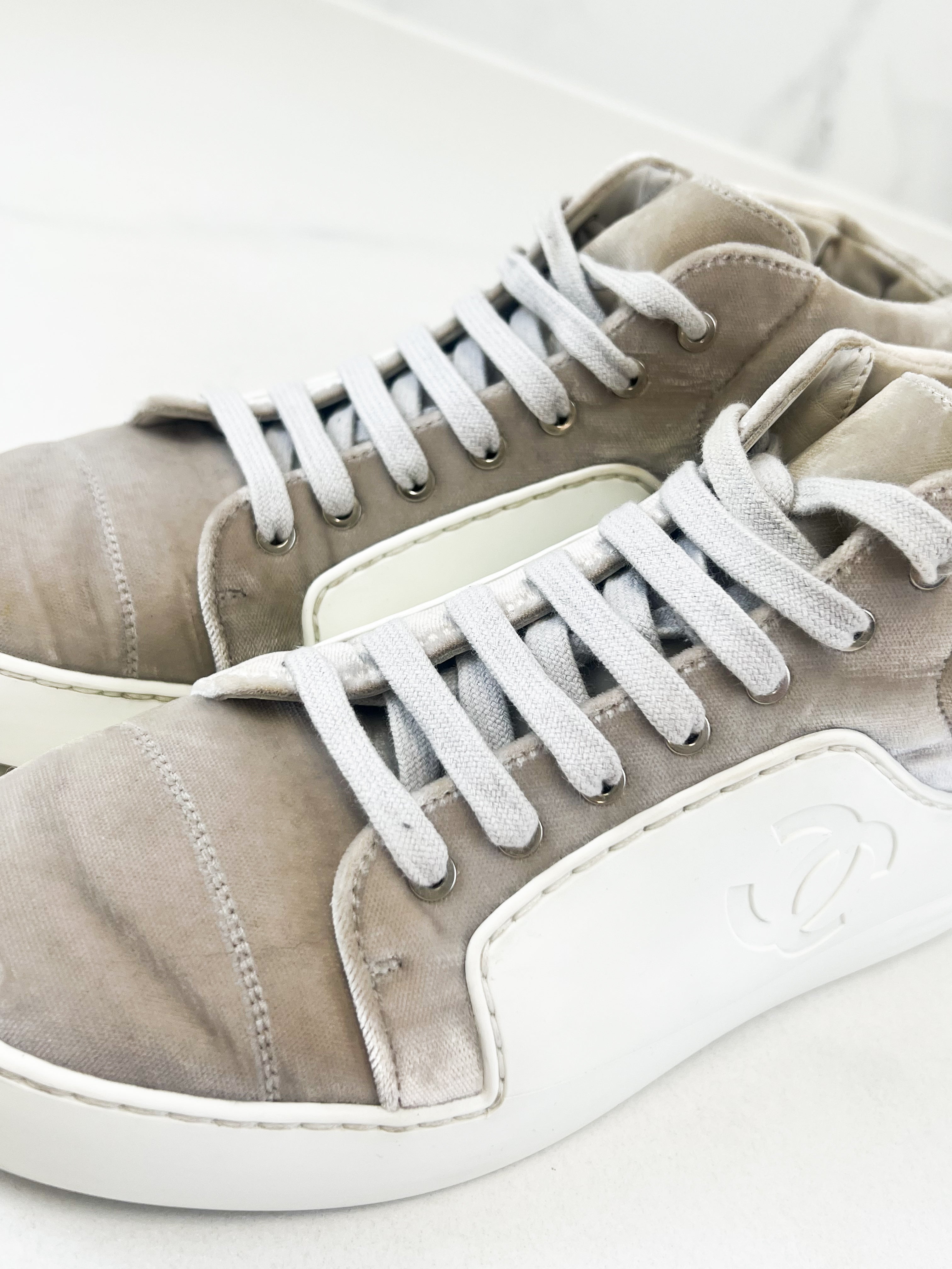 Chanel CC Velvet Leather Sneaker Size 37.5