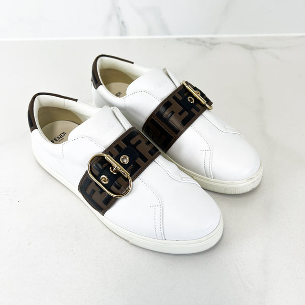Fendi White FF Leather Sneakers Size 39