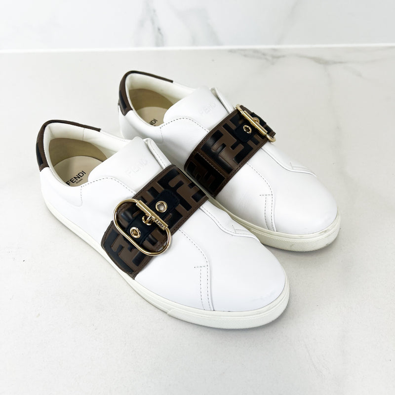 Fendi logo print buckle strap sneakers shop