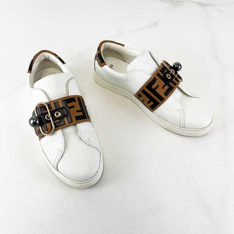 Fendi White FF Leather Sneakers Size 38 Shopluxe Consignment