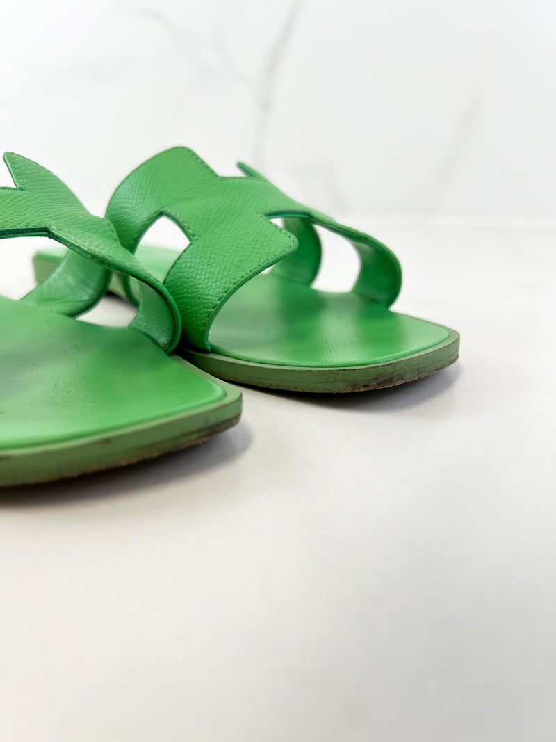 Hermes Oran Sandal Vert Pomme Size 37