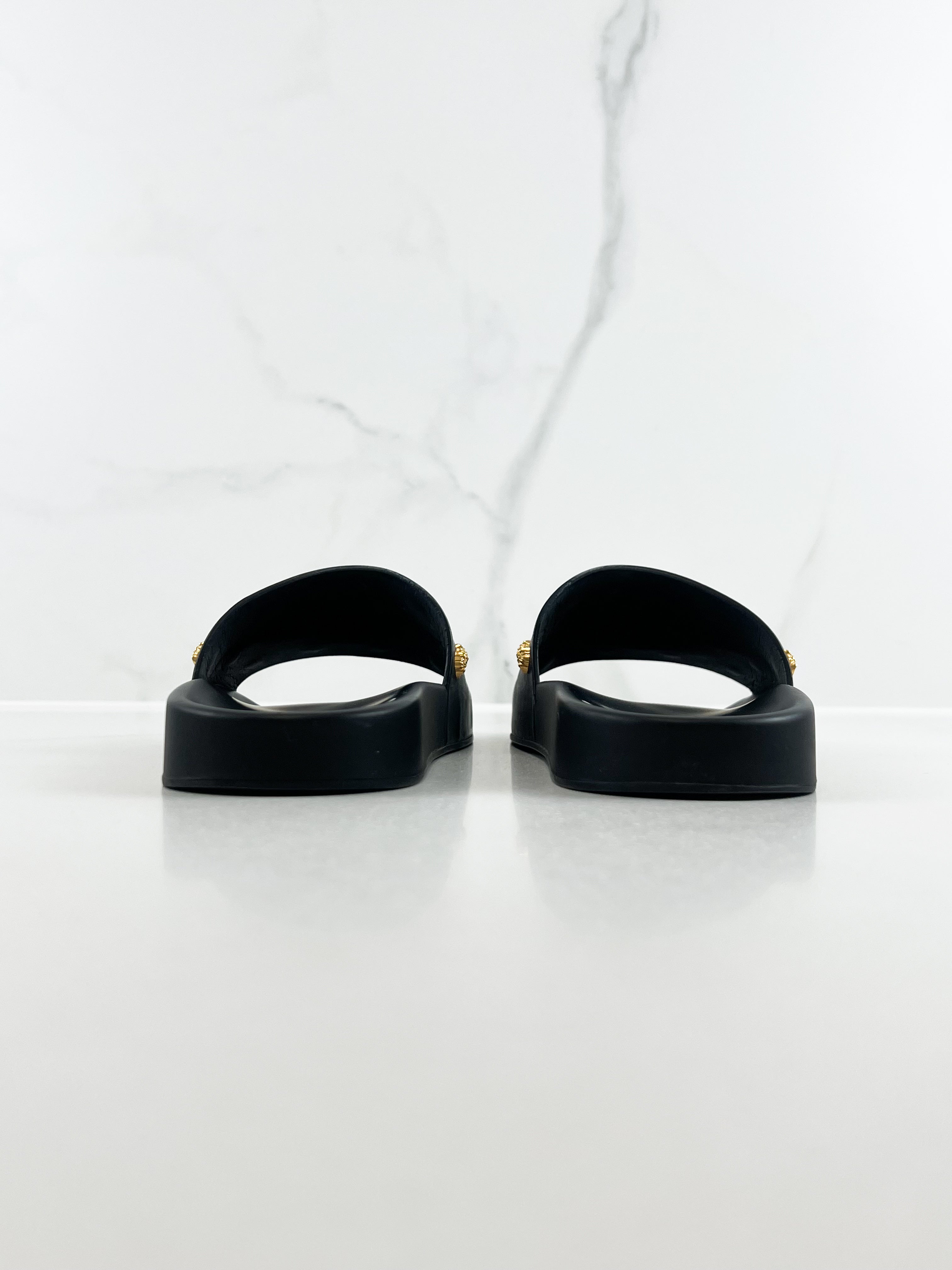 Versace Medusa Stud Leather Slides in Black Size 40