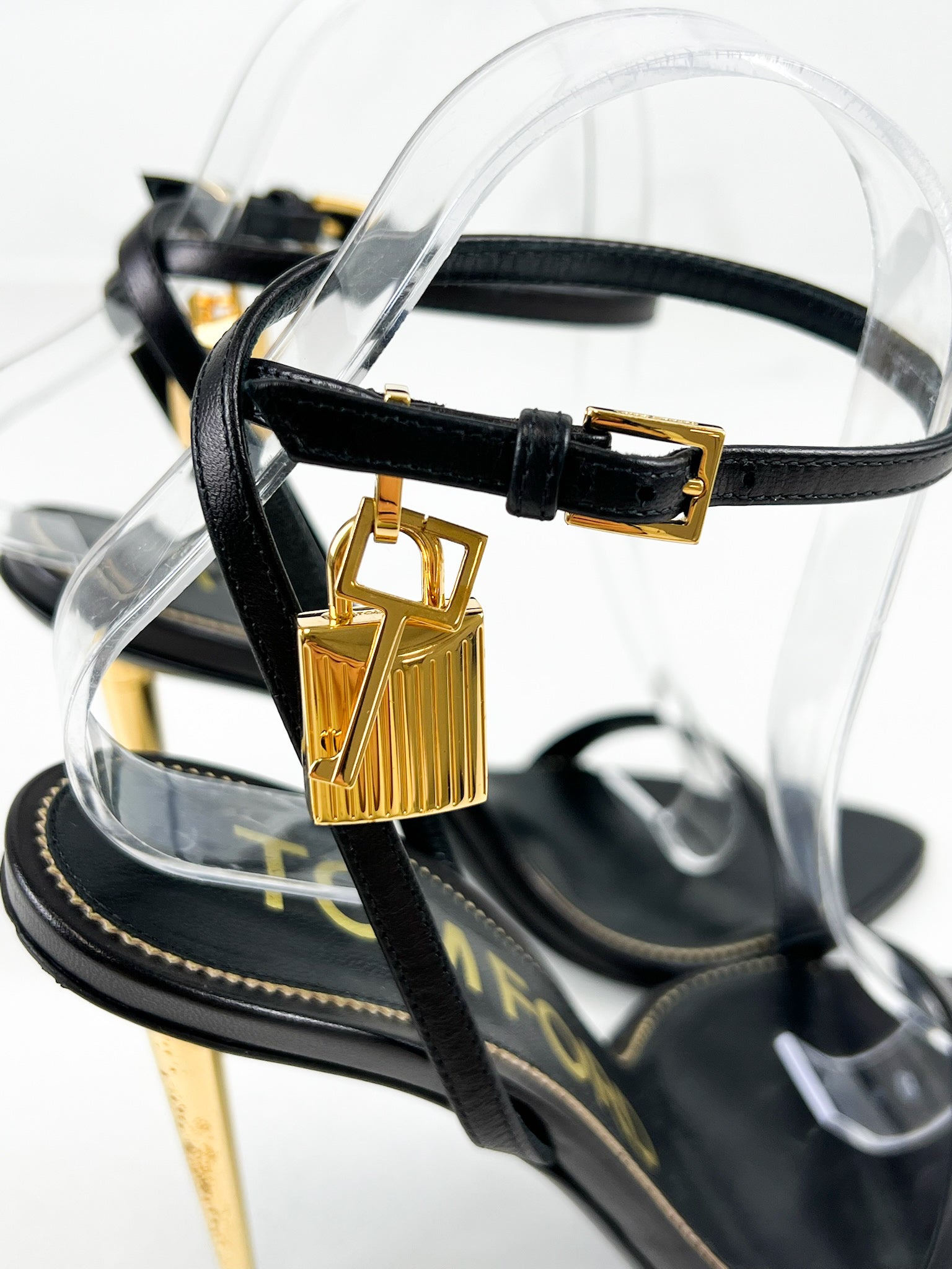 PRICE - Tom Ford Black Padlock Leather Sandal Size 36