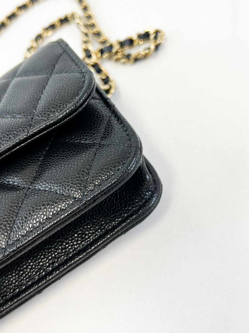 Chanel CC Caviar Black Classic Phone Holder WOC