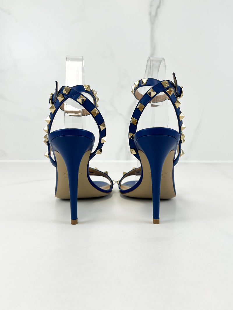 Valentino Leather Blue Rockstud Sandal Size 38