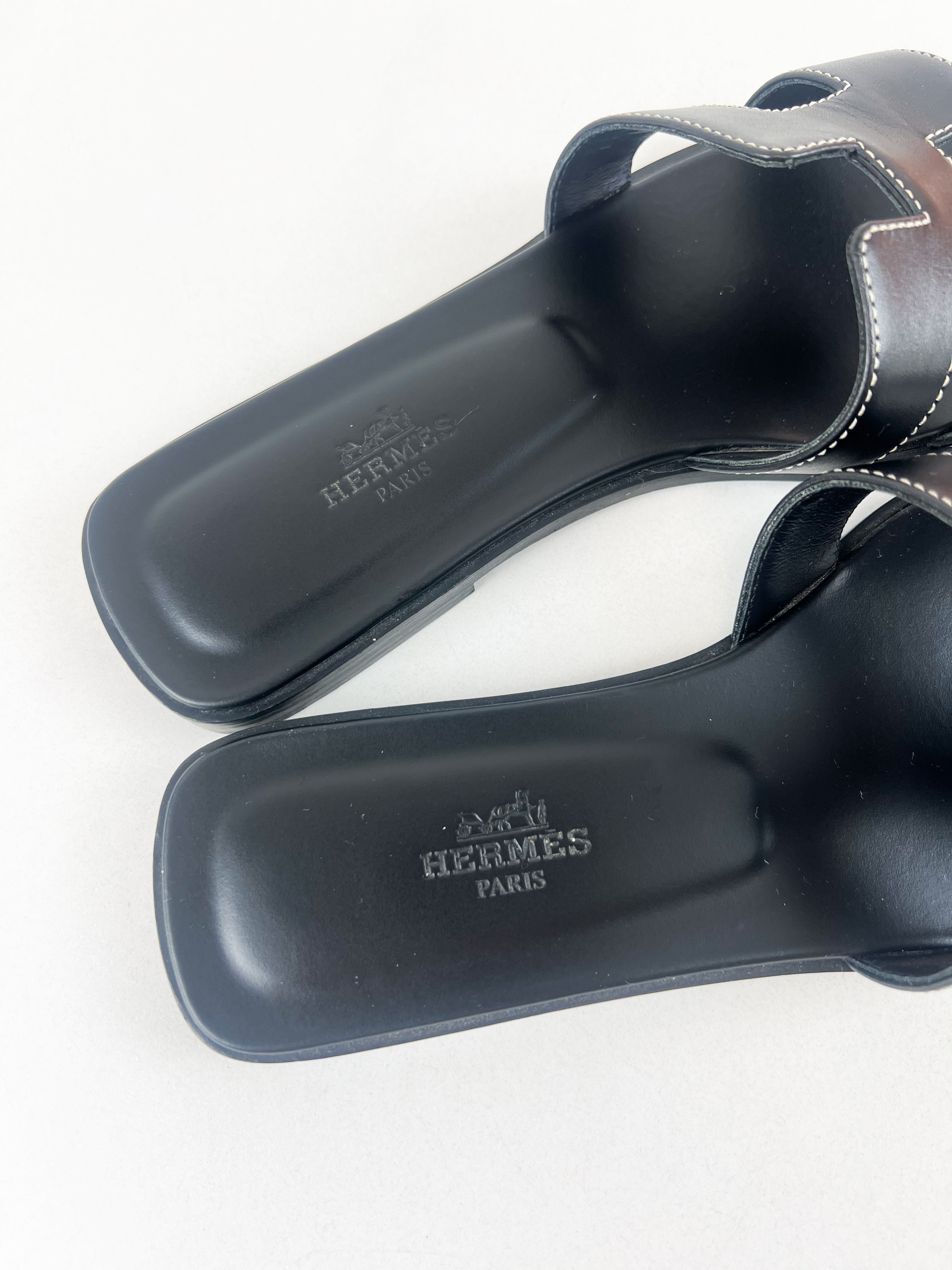 Hermes Oran Sandals in Noir Size 36