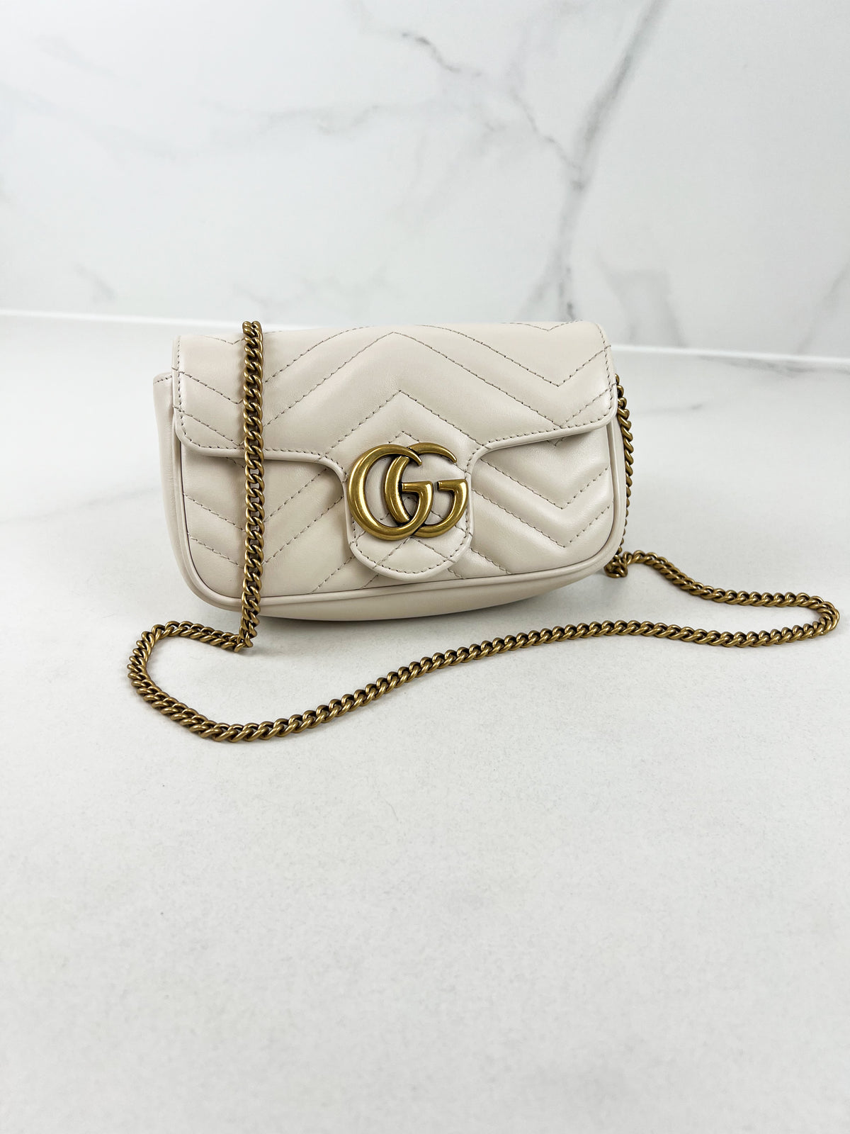 Gucci White GG Marmont Matelasse Super Mini Bag