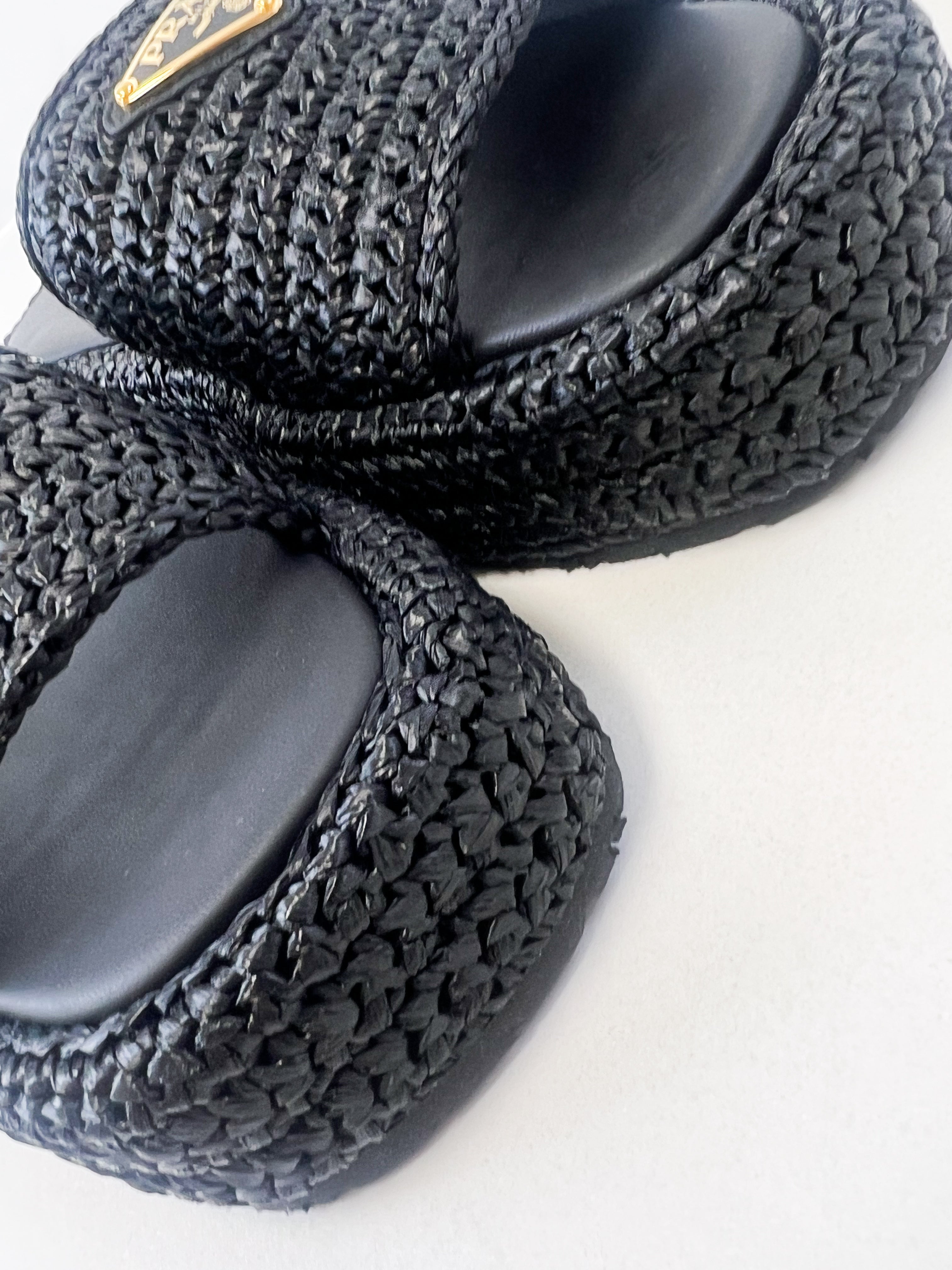 Prada Woven Flatform Sandals in Black Size 37