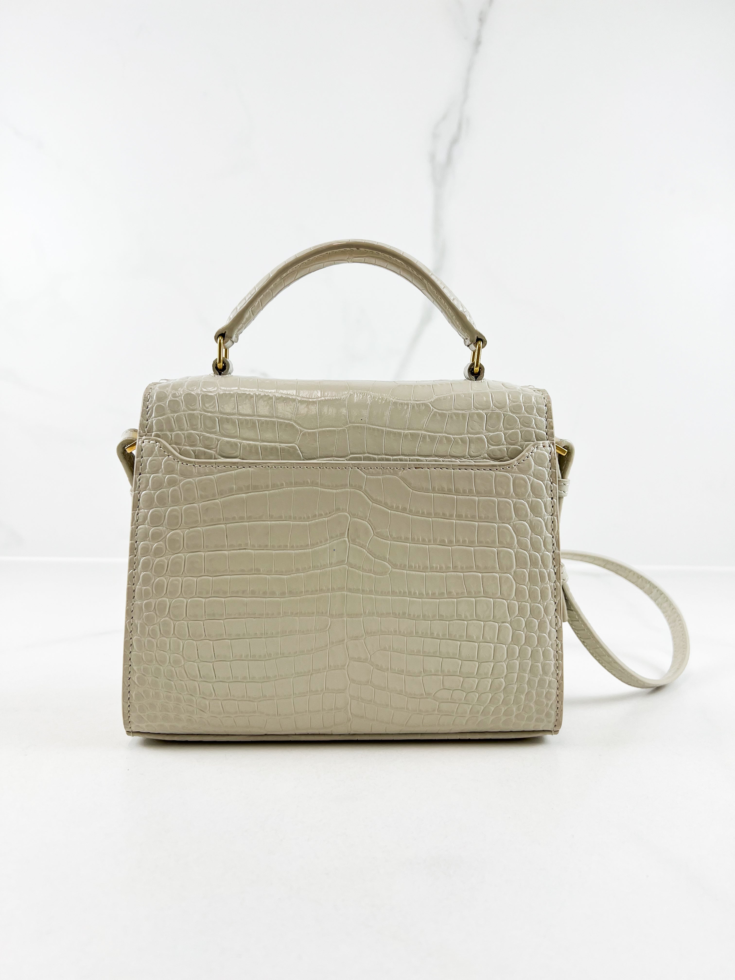 Saint Laurent Croc Embossed Cassandra Mini Top Handle GHW