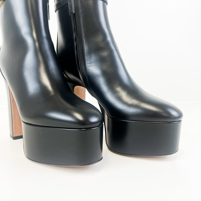 Valentino Black Tan-Go Patent Leather Boots Size 36.5