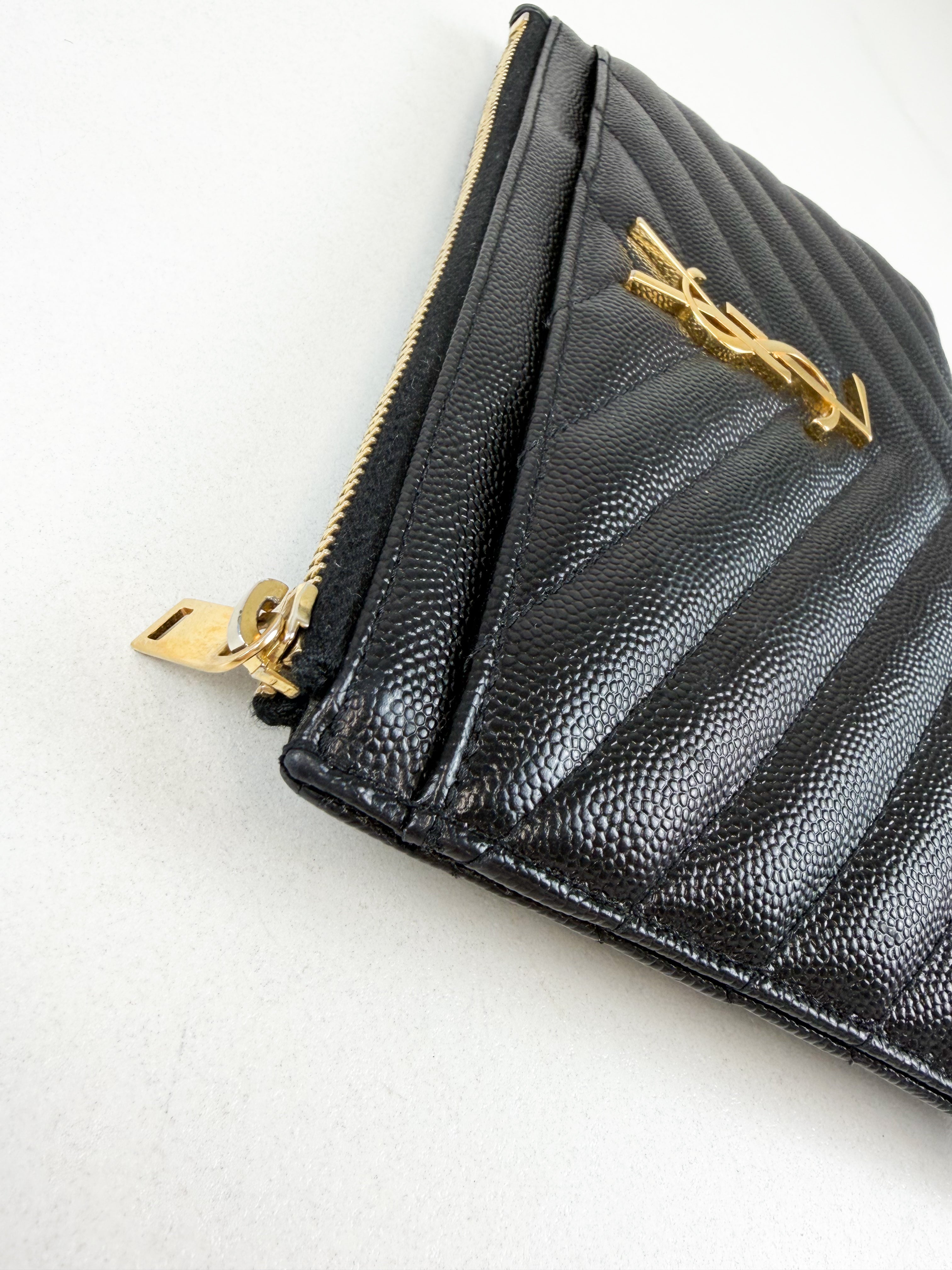 Saint Laurent Cassandre Metelasse Pouch in Grain De Poudre Leather with GHW