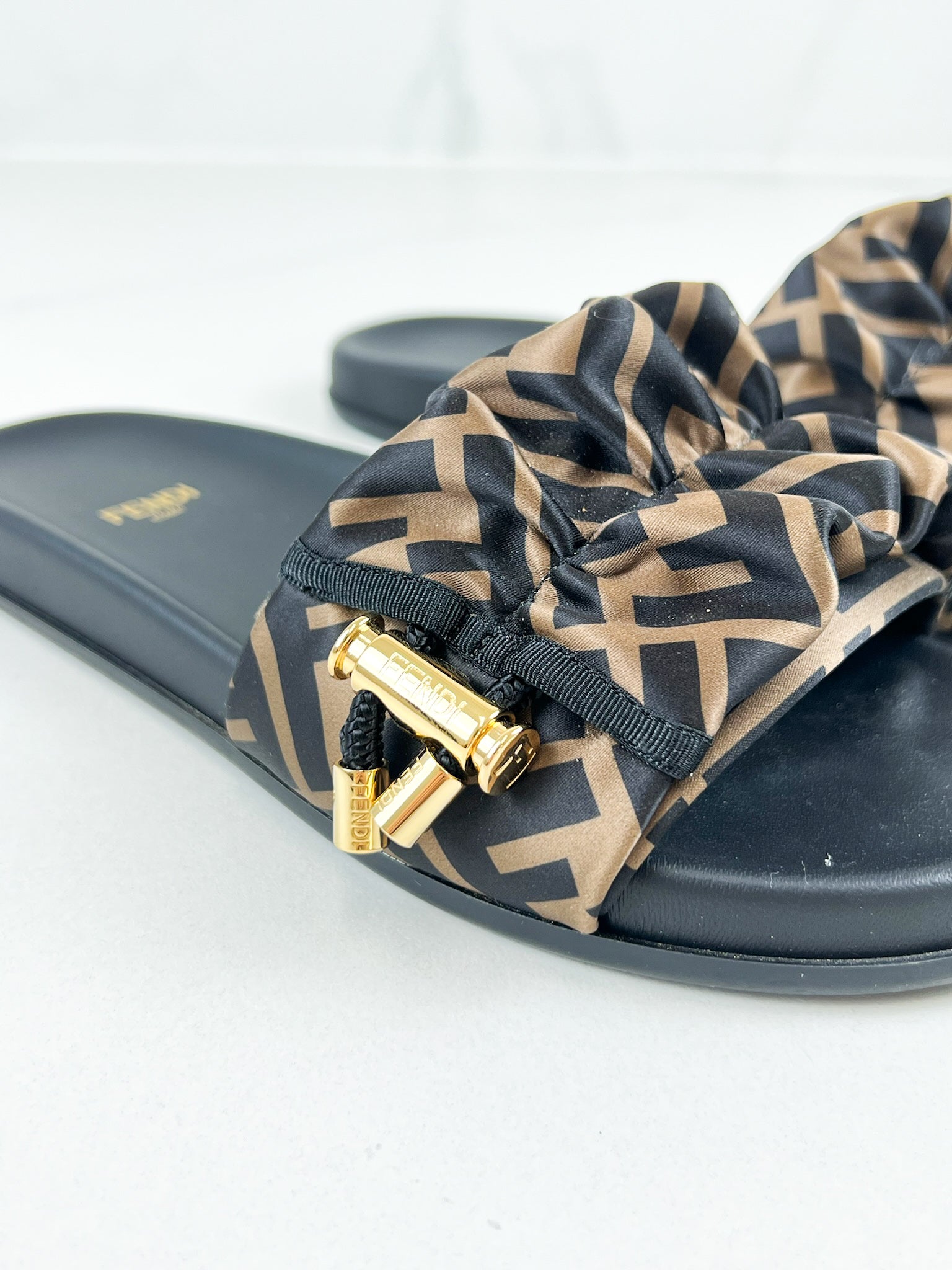 Fendi Vertigo Satin Slides Size 37