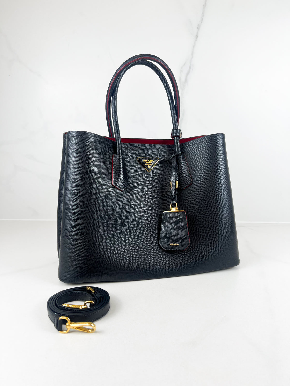Prada Medium Saffiano Leather Double Bag in Nero