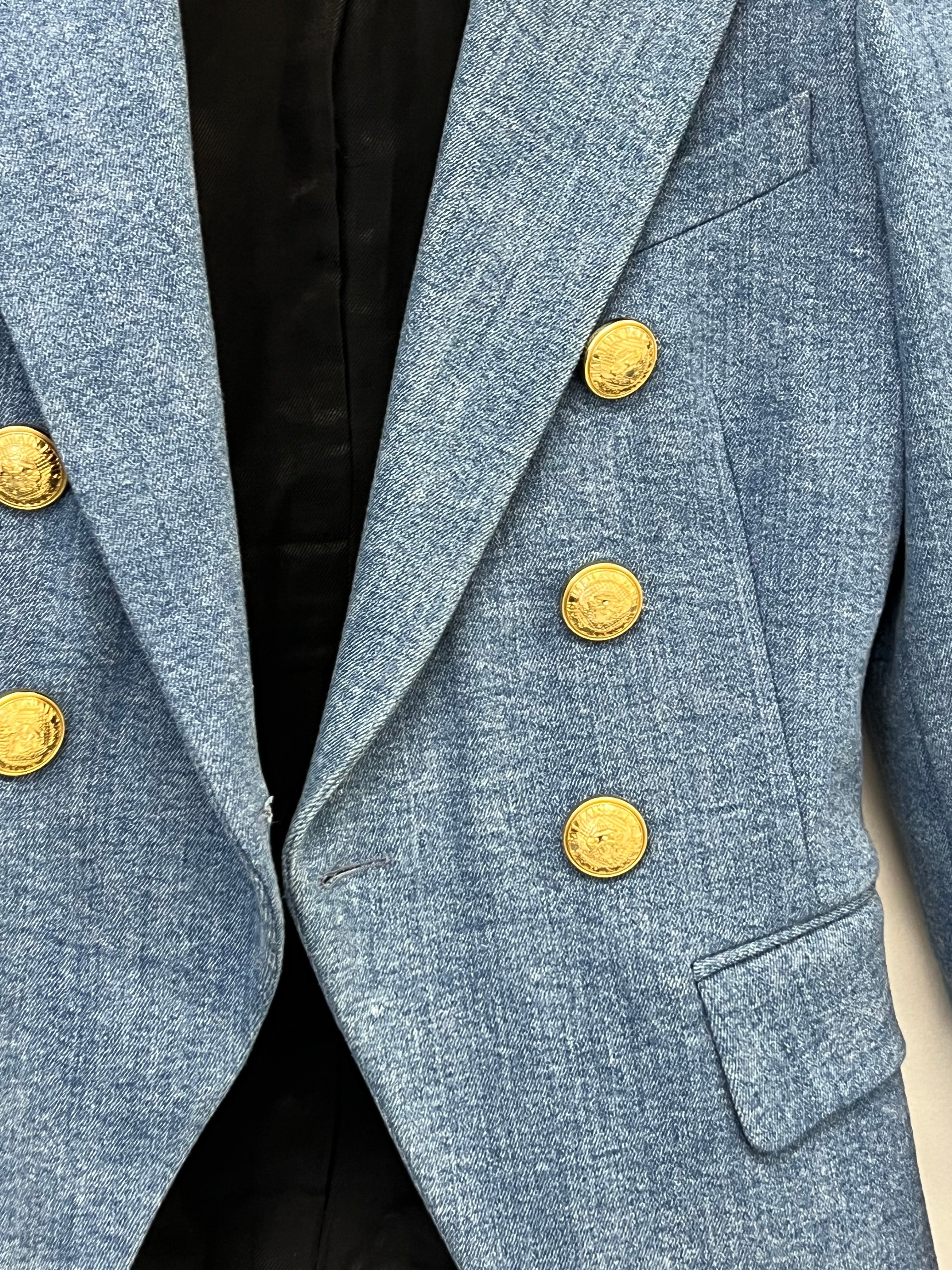 Balmain Blazer with Gold Buttons in Denim Size 36 (8)
