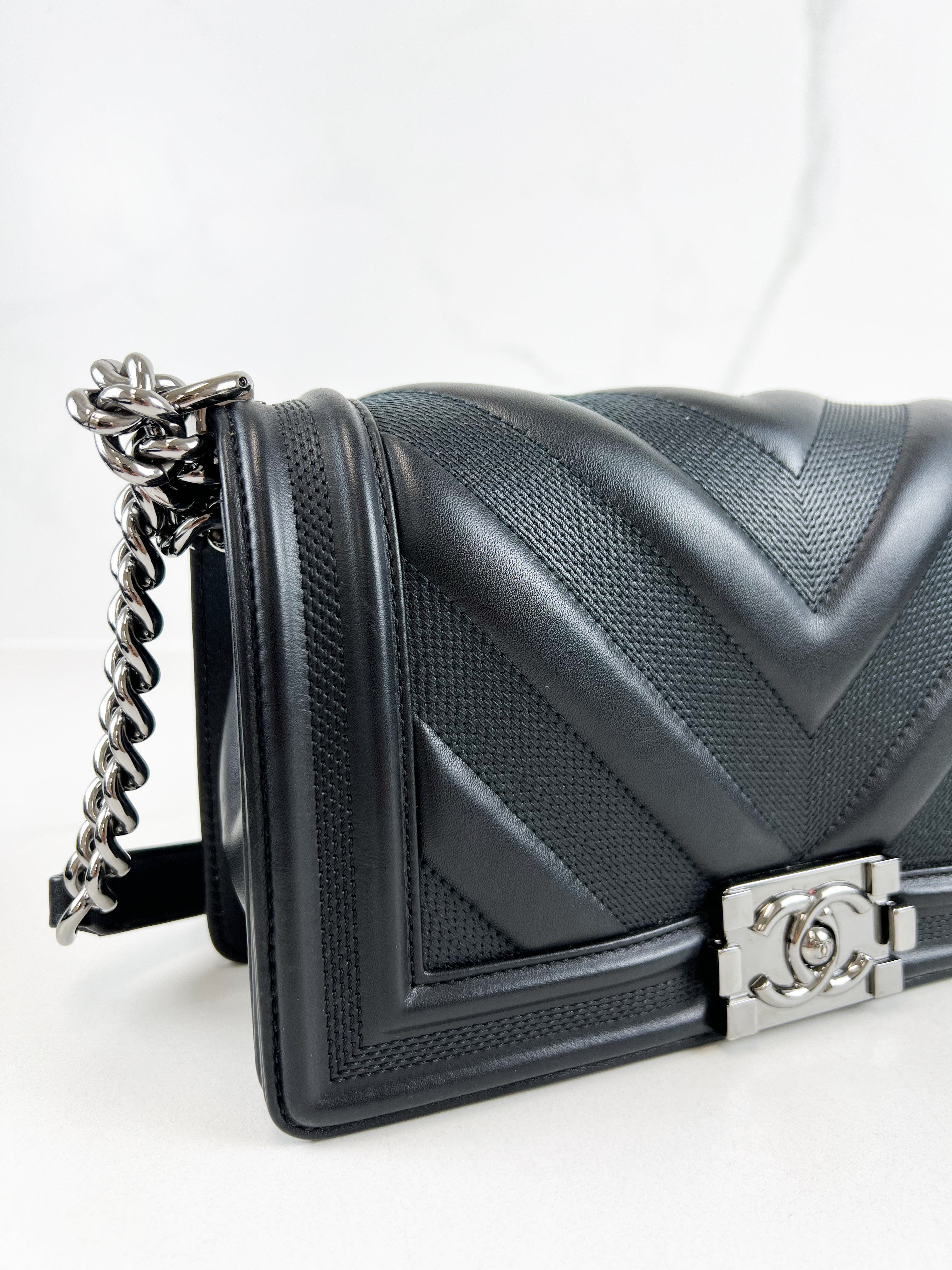 Chanel Old Medium Chevron Boy Bag with SHW