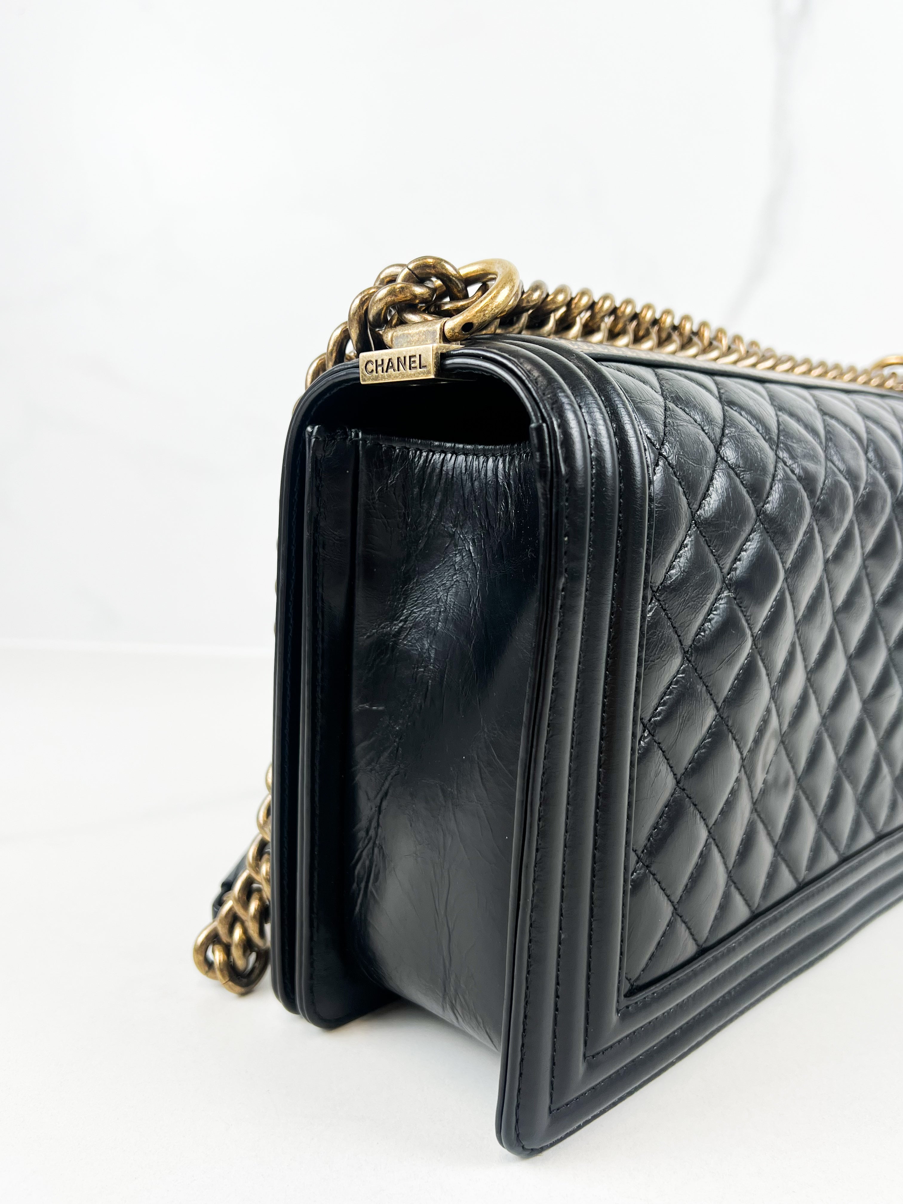 Chanel Limited edition Black New Medium Distressed Calfskin Boy Bag with Antique GHW