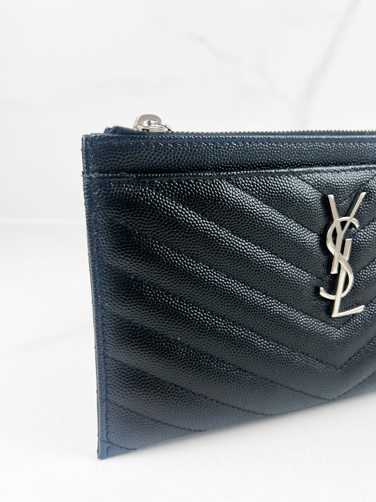 Saint Laurent Cassandre Metelasse Pouch in Grain De Poudre Leather with SHW