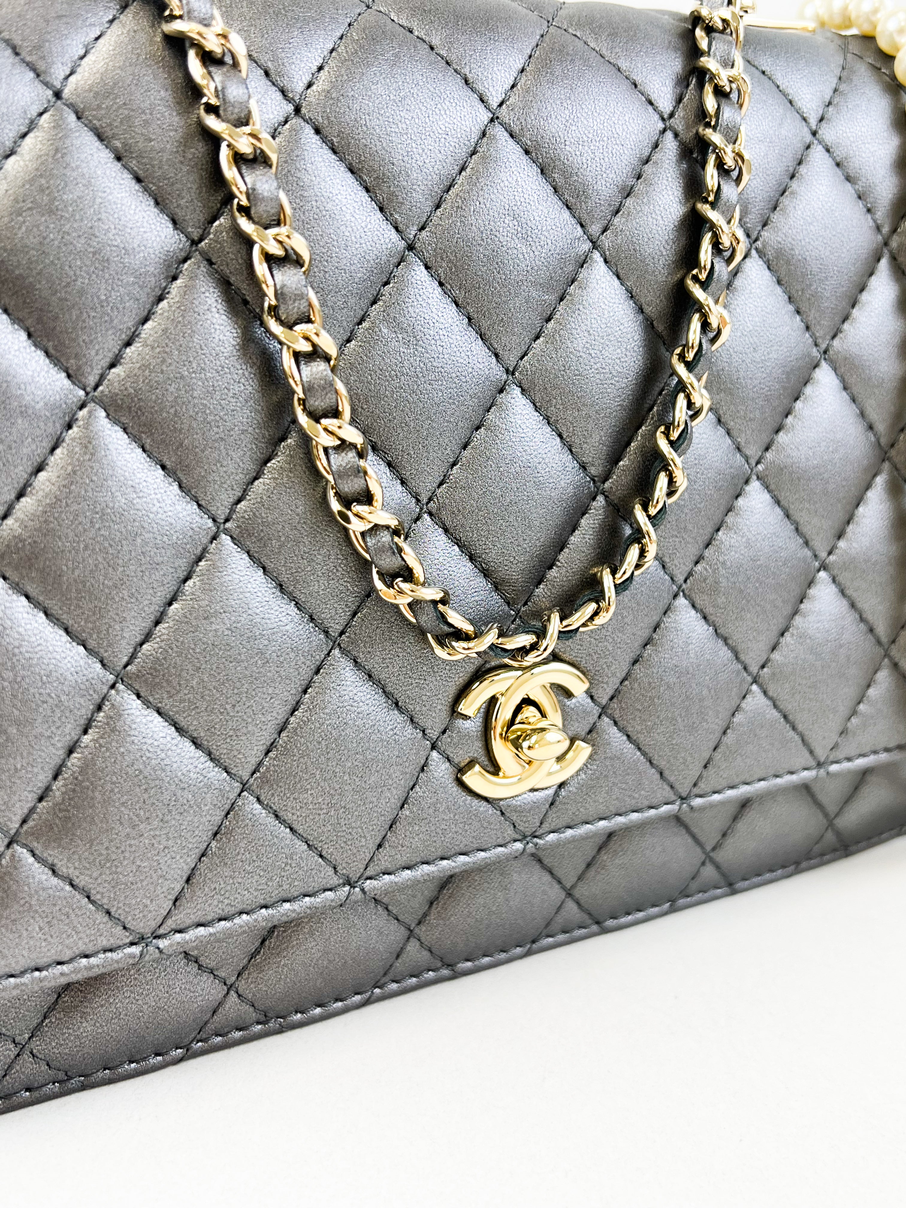 Chanel Silver Calfskin Large Shoulder Bag