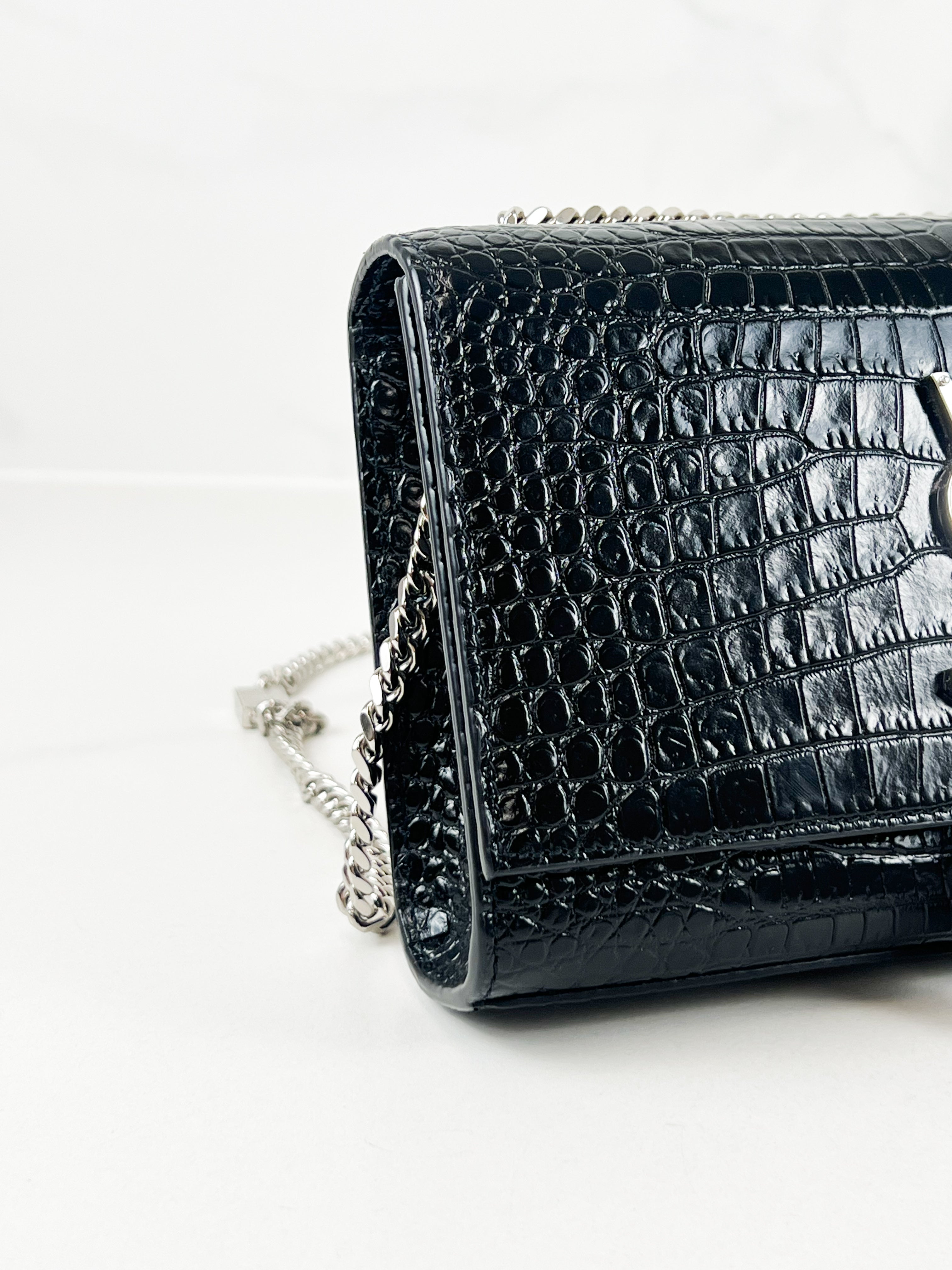 Saint Laurent Small Kate with Tassel Croc Embossed Shiny Leather SHW