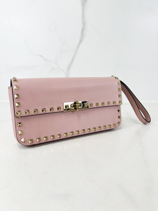Valentino Garavani Blush Pink Rockstud Leather Clutch