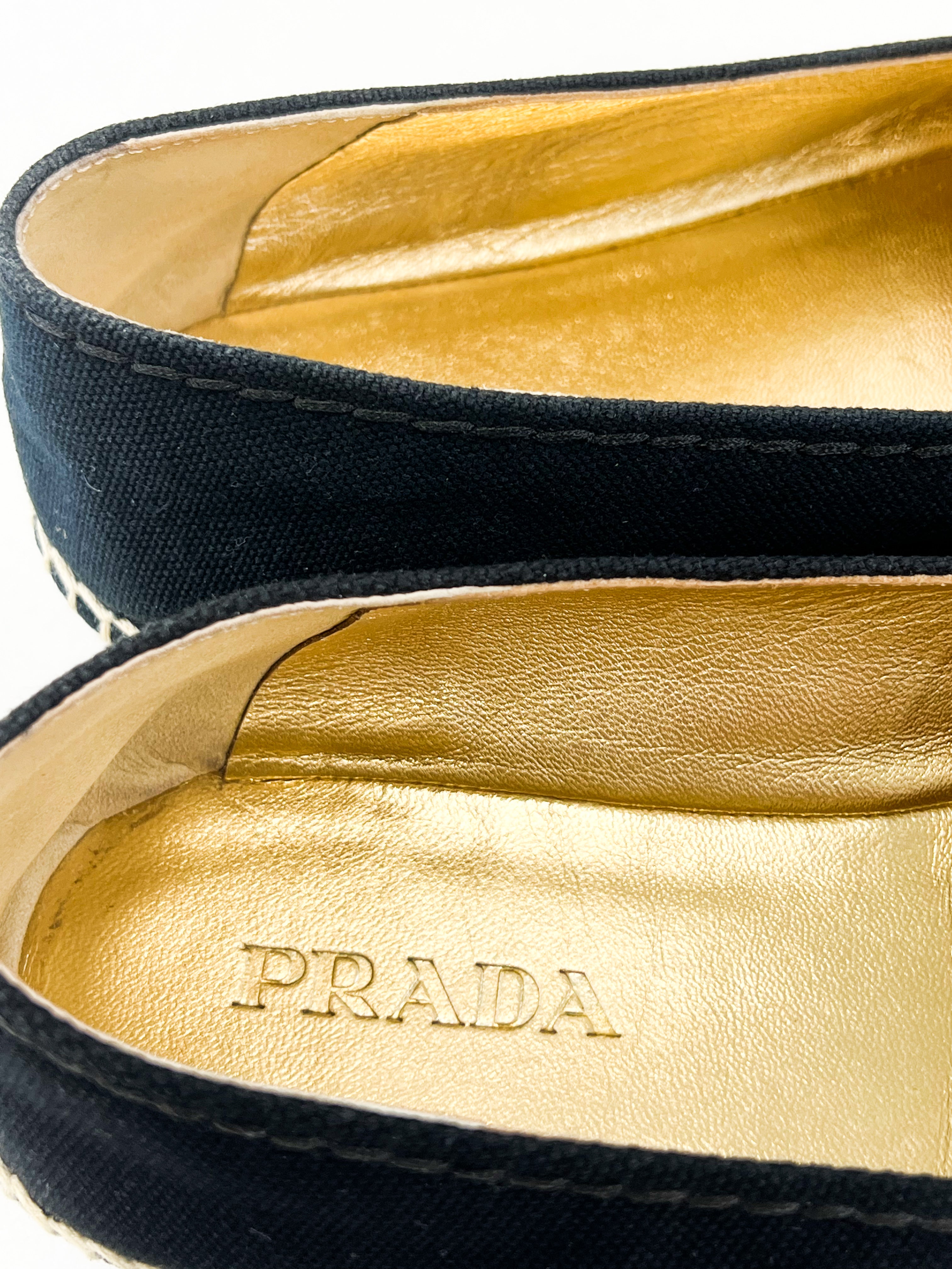 Prada Canvas Printed Logo Espadrilles Size 38