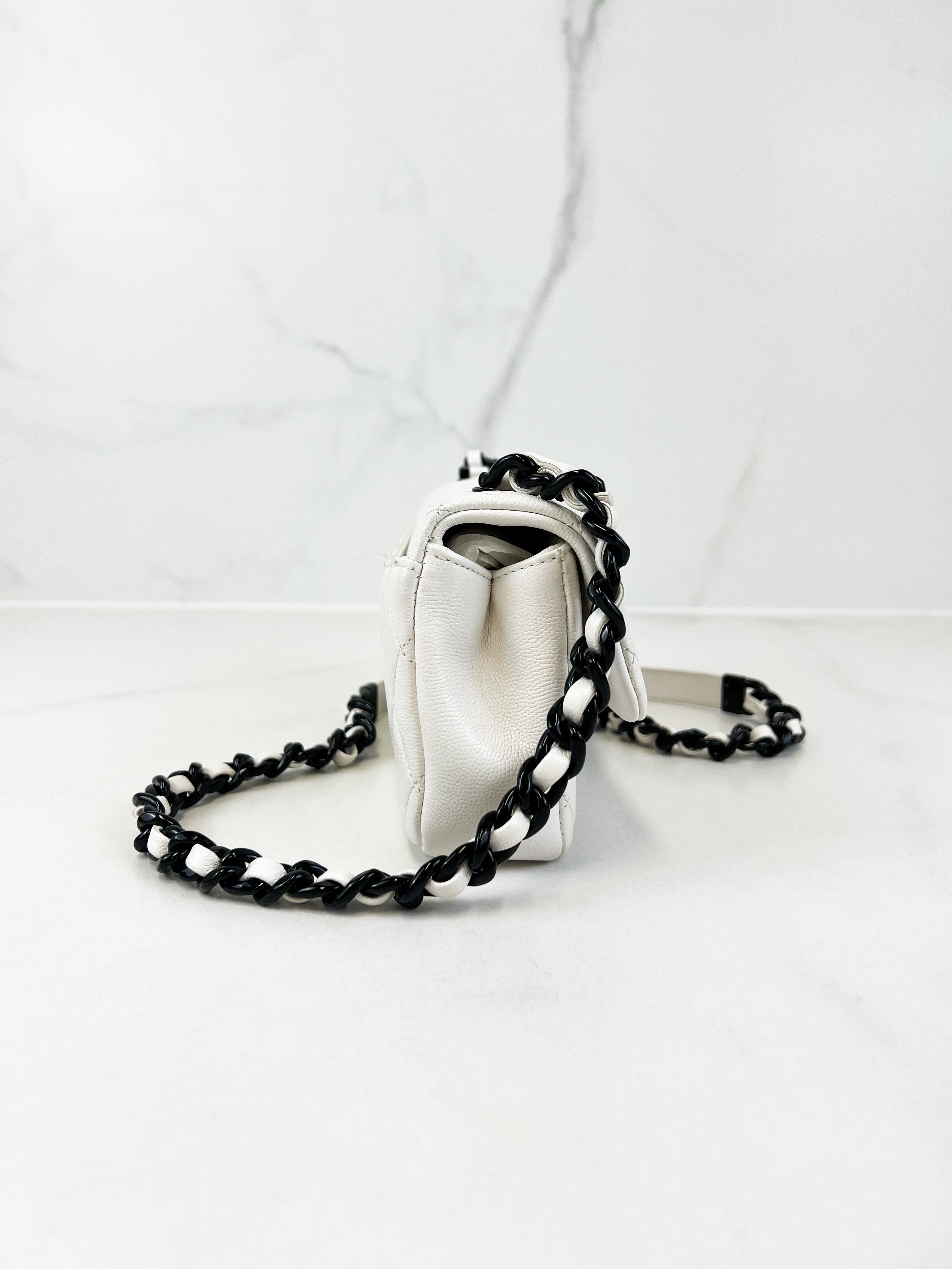 Chanel Caviar White with Black Hardware My Everything Bag