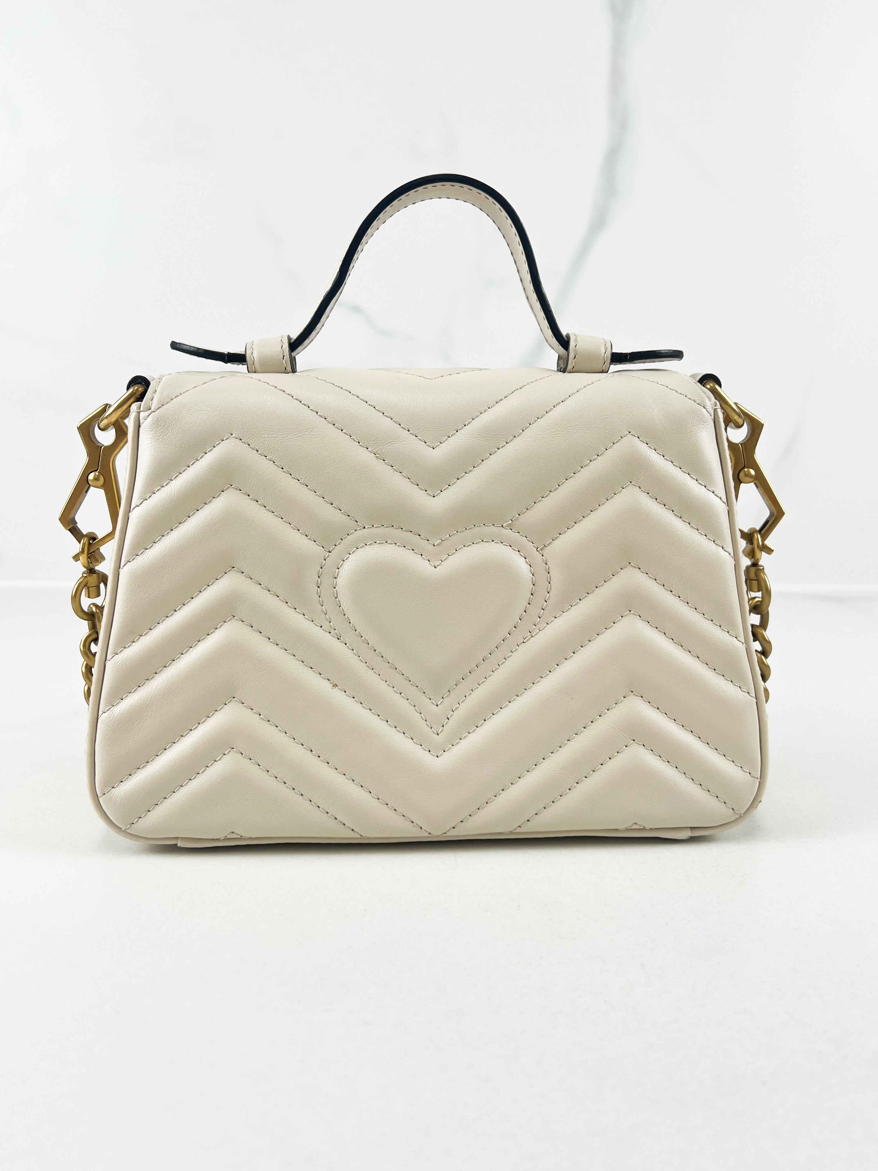 Gucci GG Marmont Matelasse Top Handle Bag in White