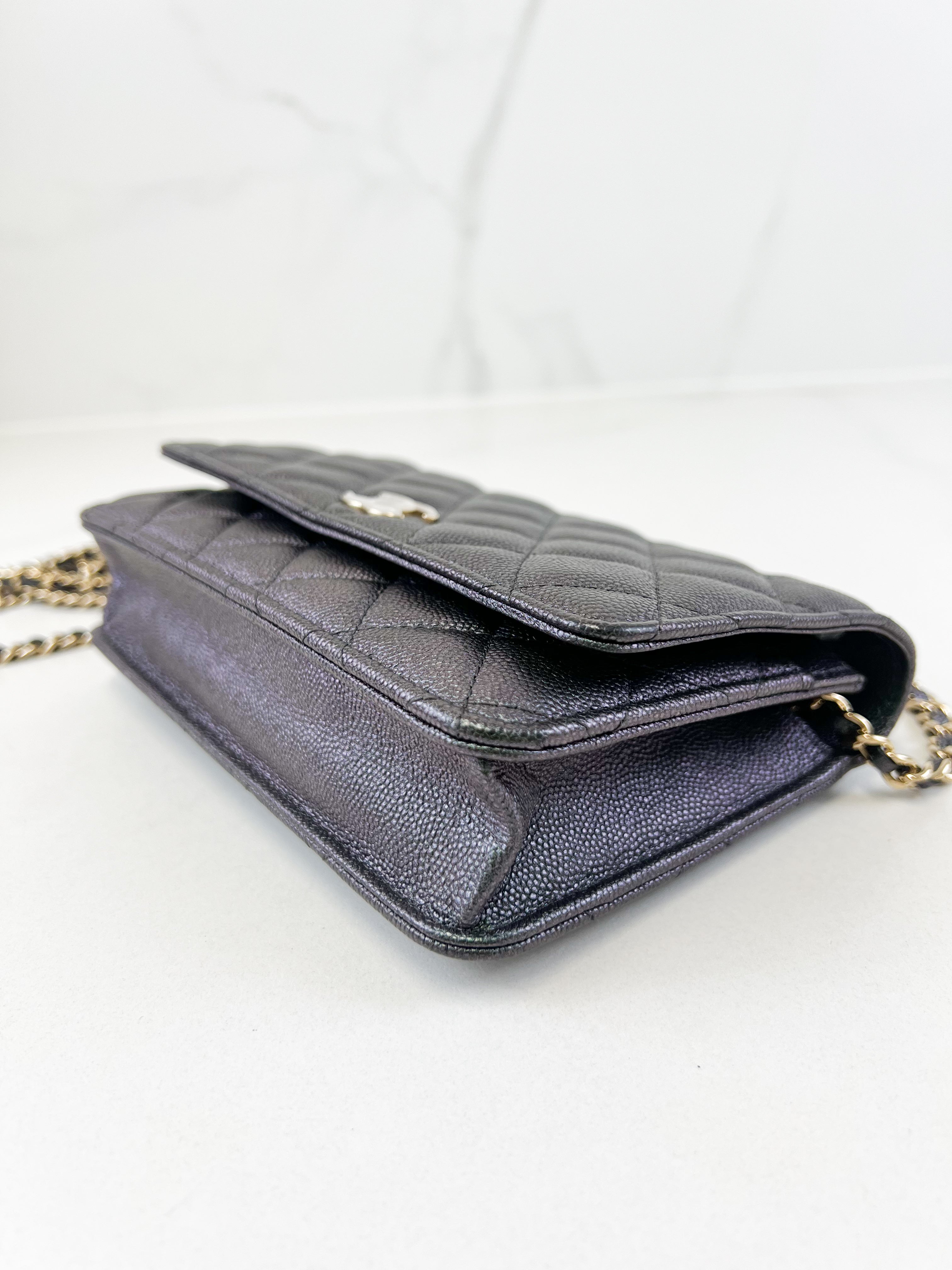 Chanel Iridescent Caviar CC Classic Wallet On Chain SHW