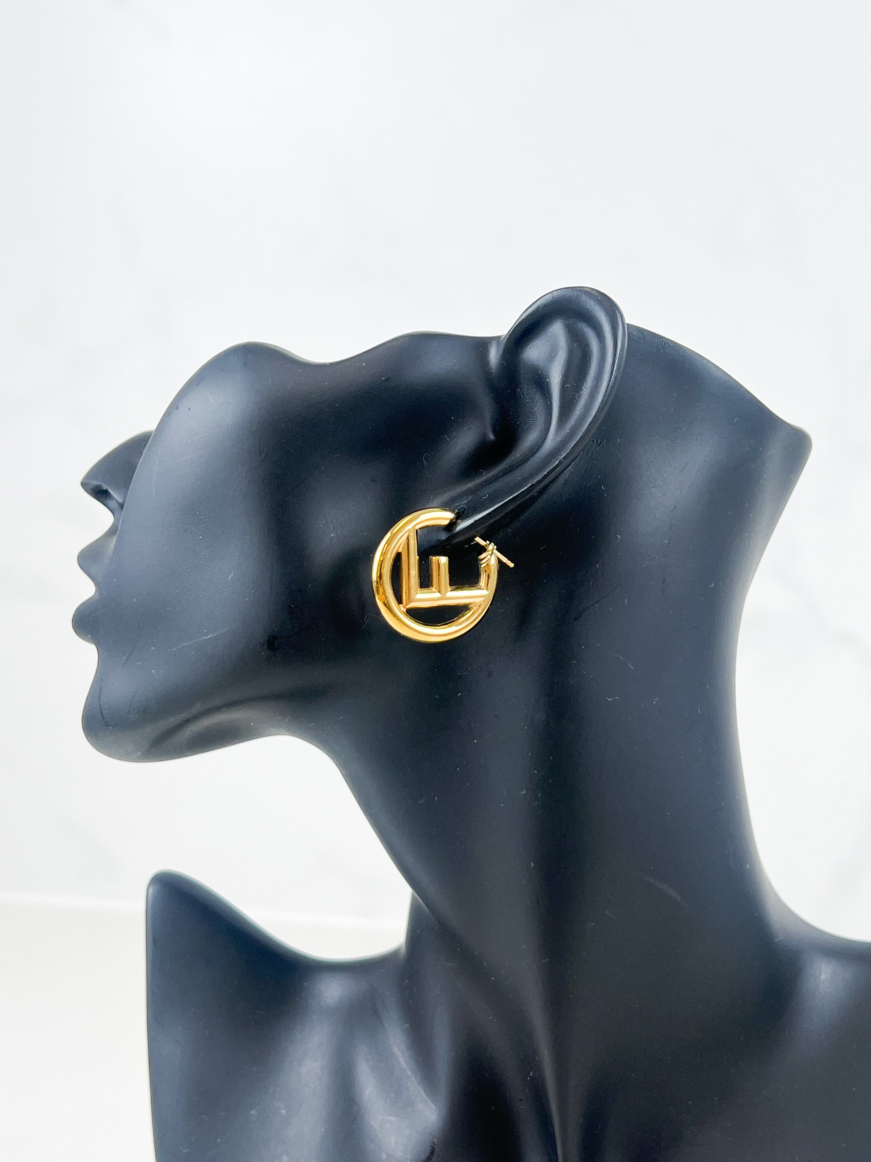 Fendi F Logo Hoop Earring in Gold
