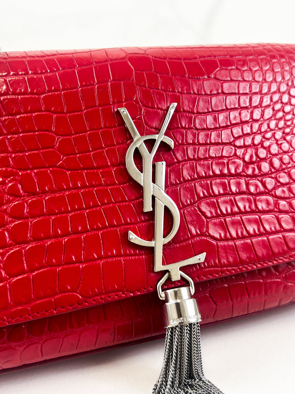 Saint Laurent Red Mini Kate Tassel Croc