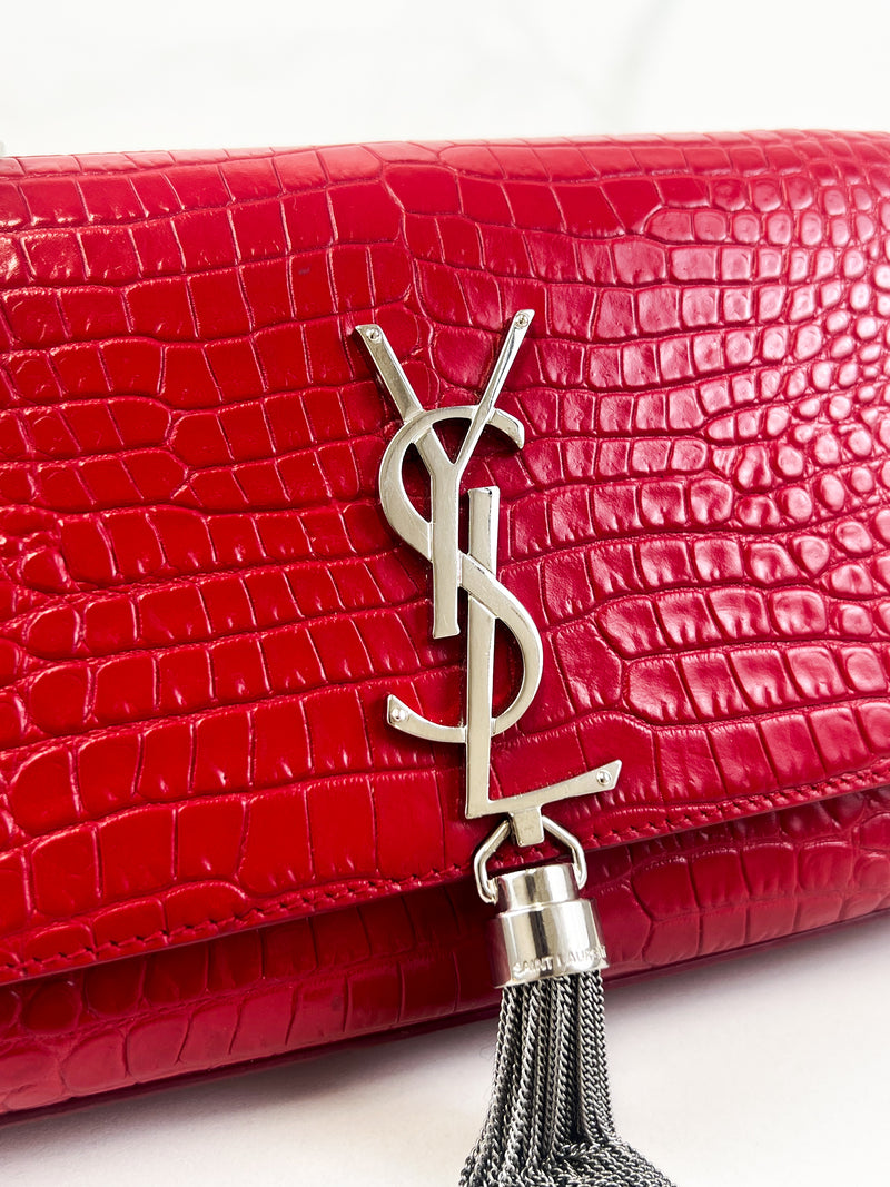 Saint Laurent Red Mini Kate Tassel Croc