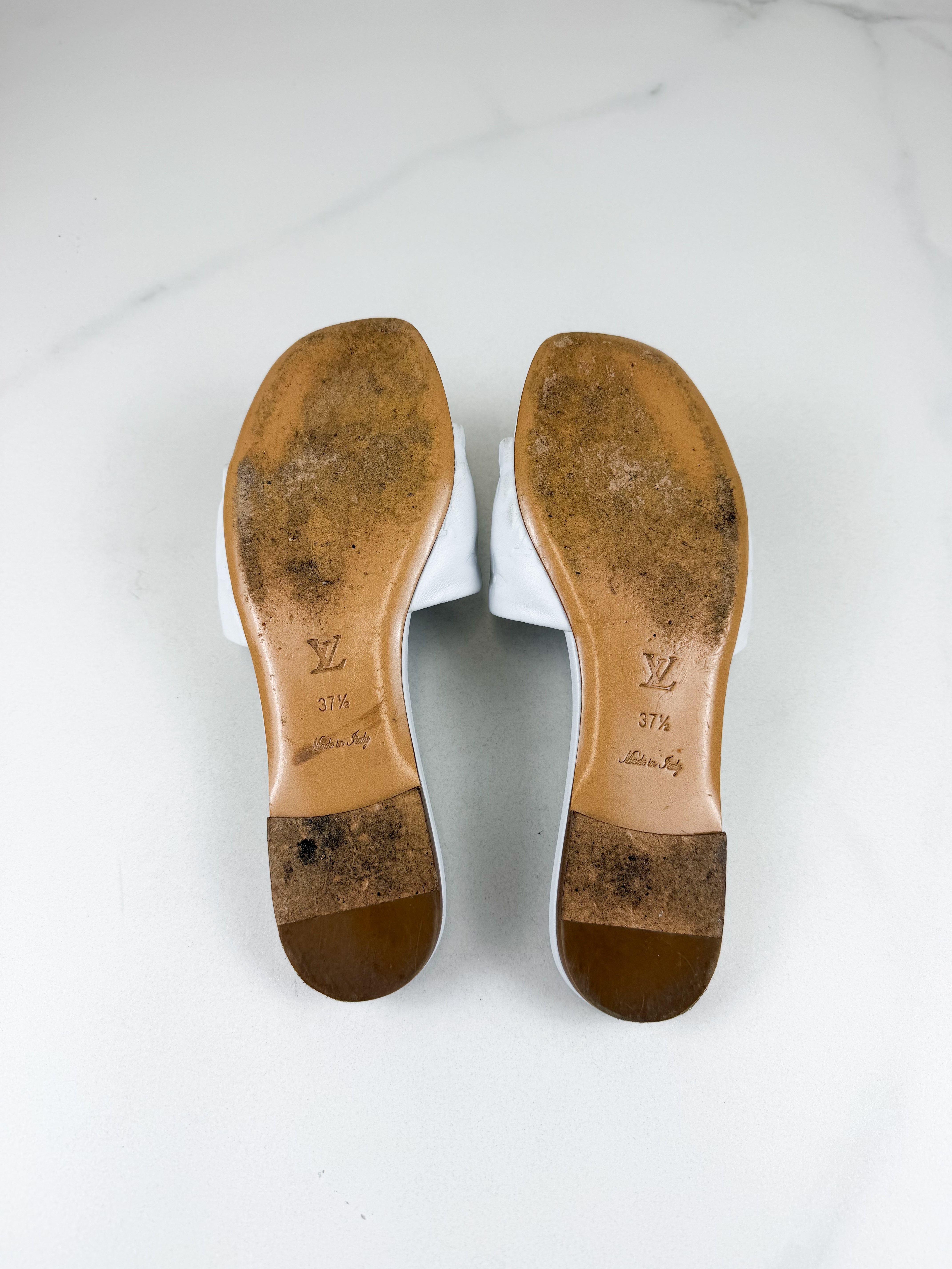 Louis Vuitton White Revival Flat Mule Size 37.5