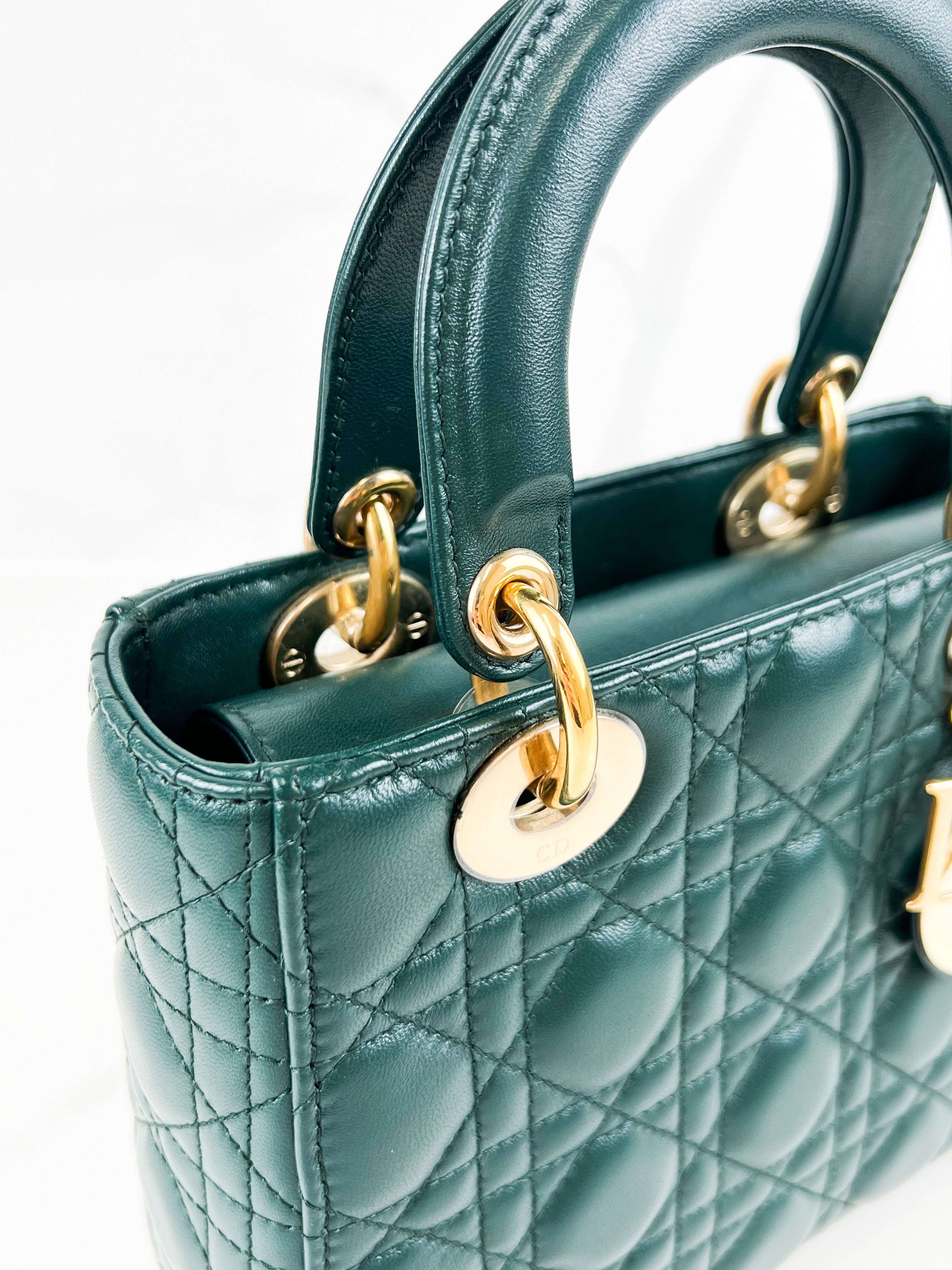 Christian Dior Small Lady Dior In Cedar Green Lambskin with GHW