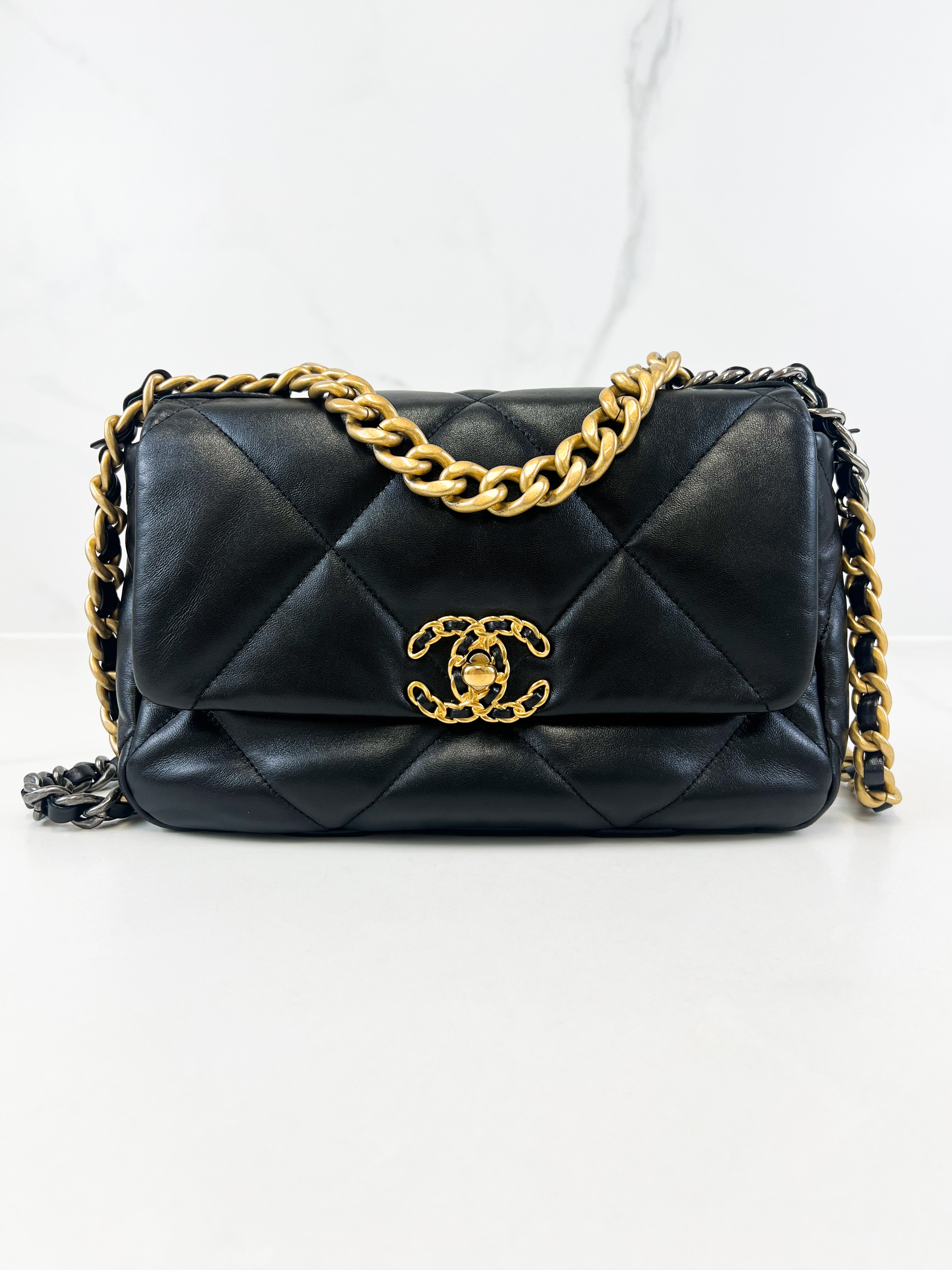 Chanel Black Small Lambskin 19 with Gold & Silver Tone Hardware