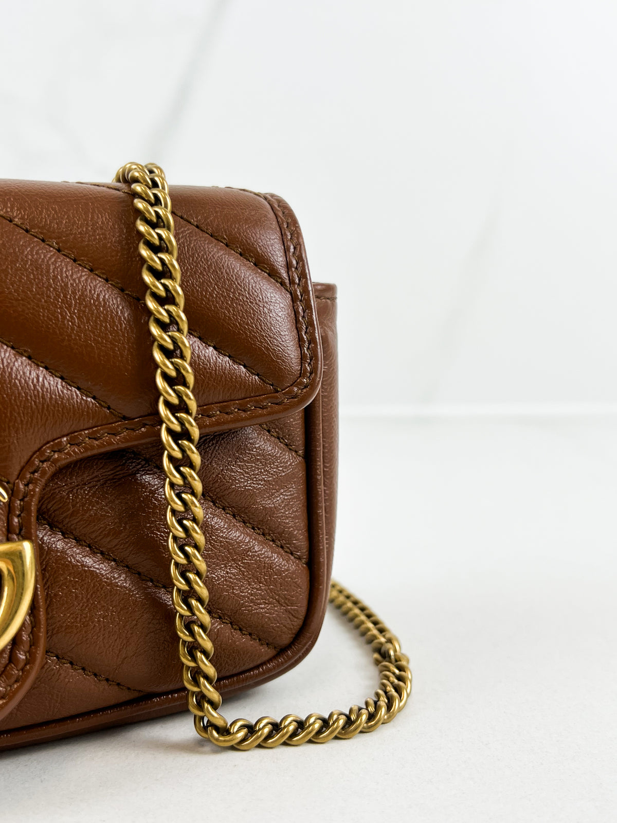 Gucci Brown Leather GG Marmont Matelasse Super Mini Bag